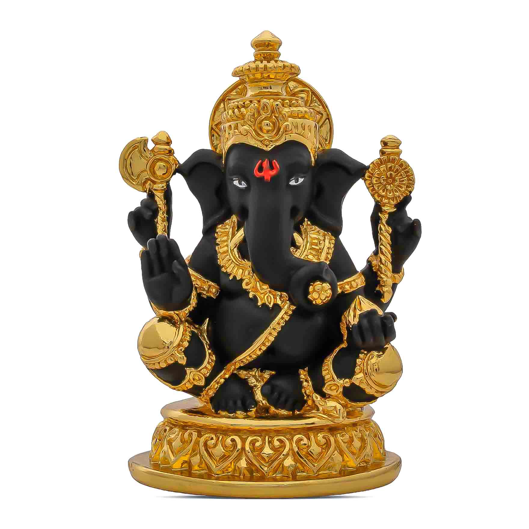 Lord Ganesha Idol – Black and Gold Finish – Traditional Hindu Deity Sculpture – Ganapati Puja Decor – Home & Festive Gift | PIDRBG70-003