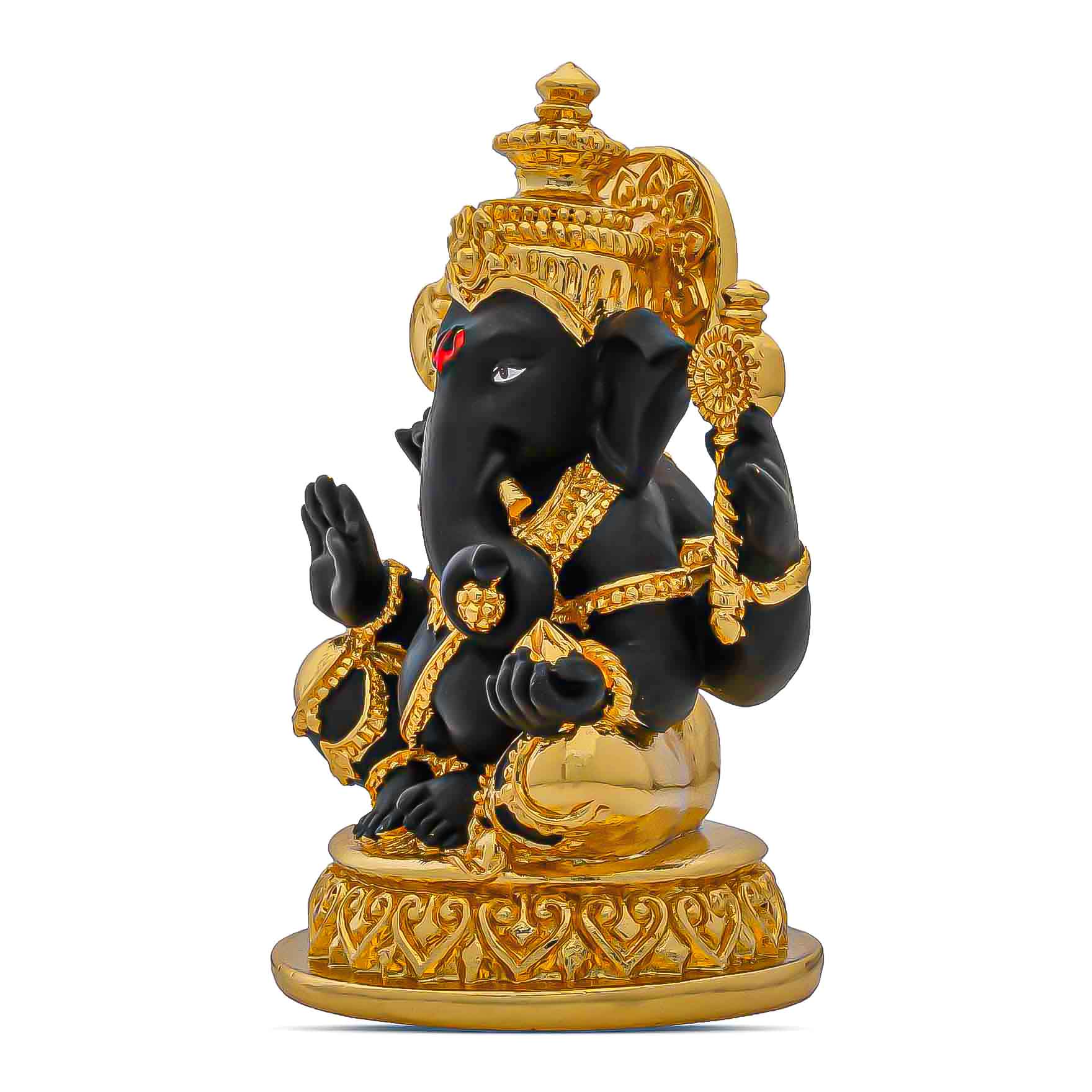 Lord Ganesha Idol – Black and Gold Finish – Traditional Hindu Deity Sculpture – Ganapati Puja Decor – Home & Festive Gift | PIDRBG70-003