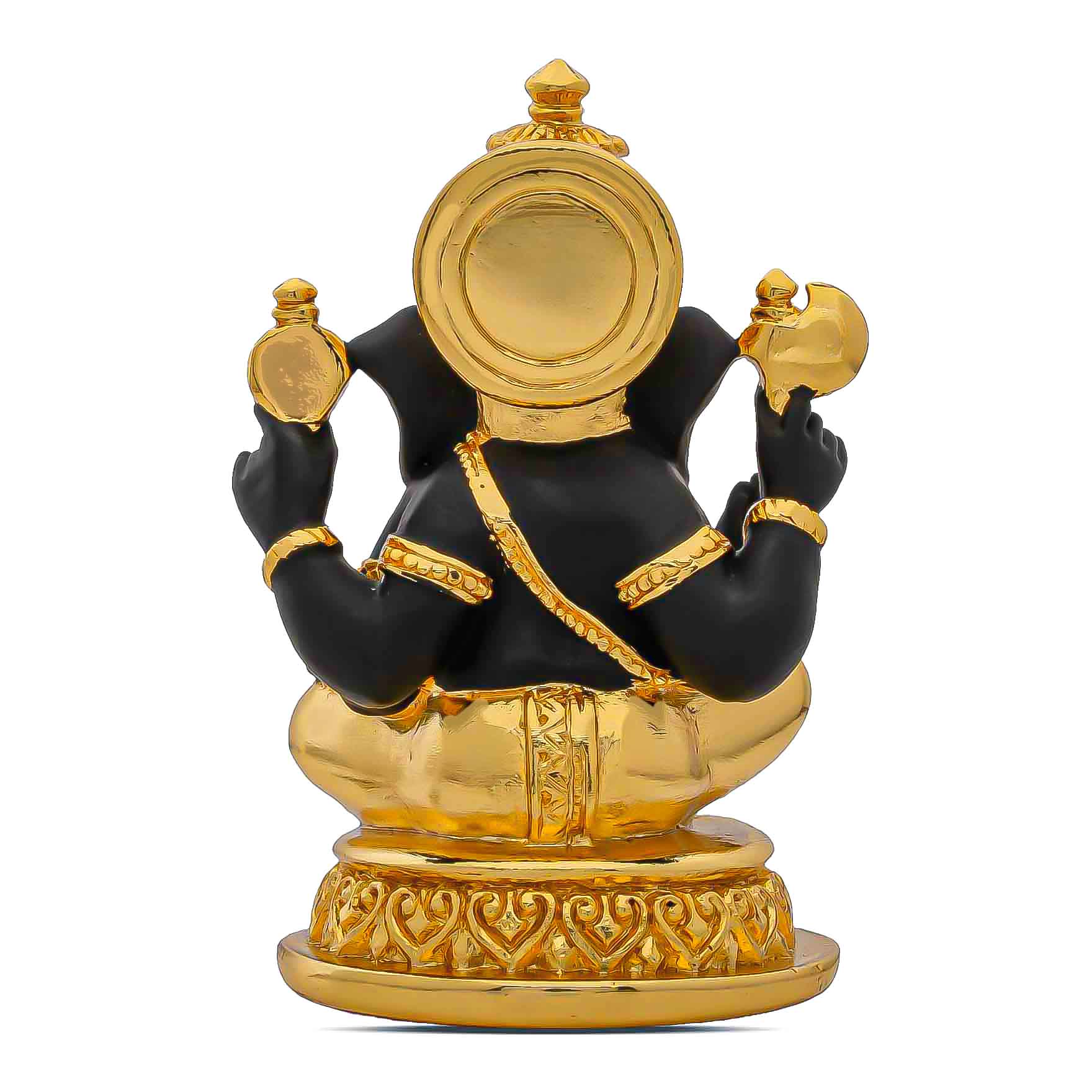 Lord Ganesha Idol – Black and Gold Finish – Traditional Hindu Deity Sculpture – Ganapati Puja Decor – Home & Festive Gift | PIDRBG70-003