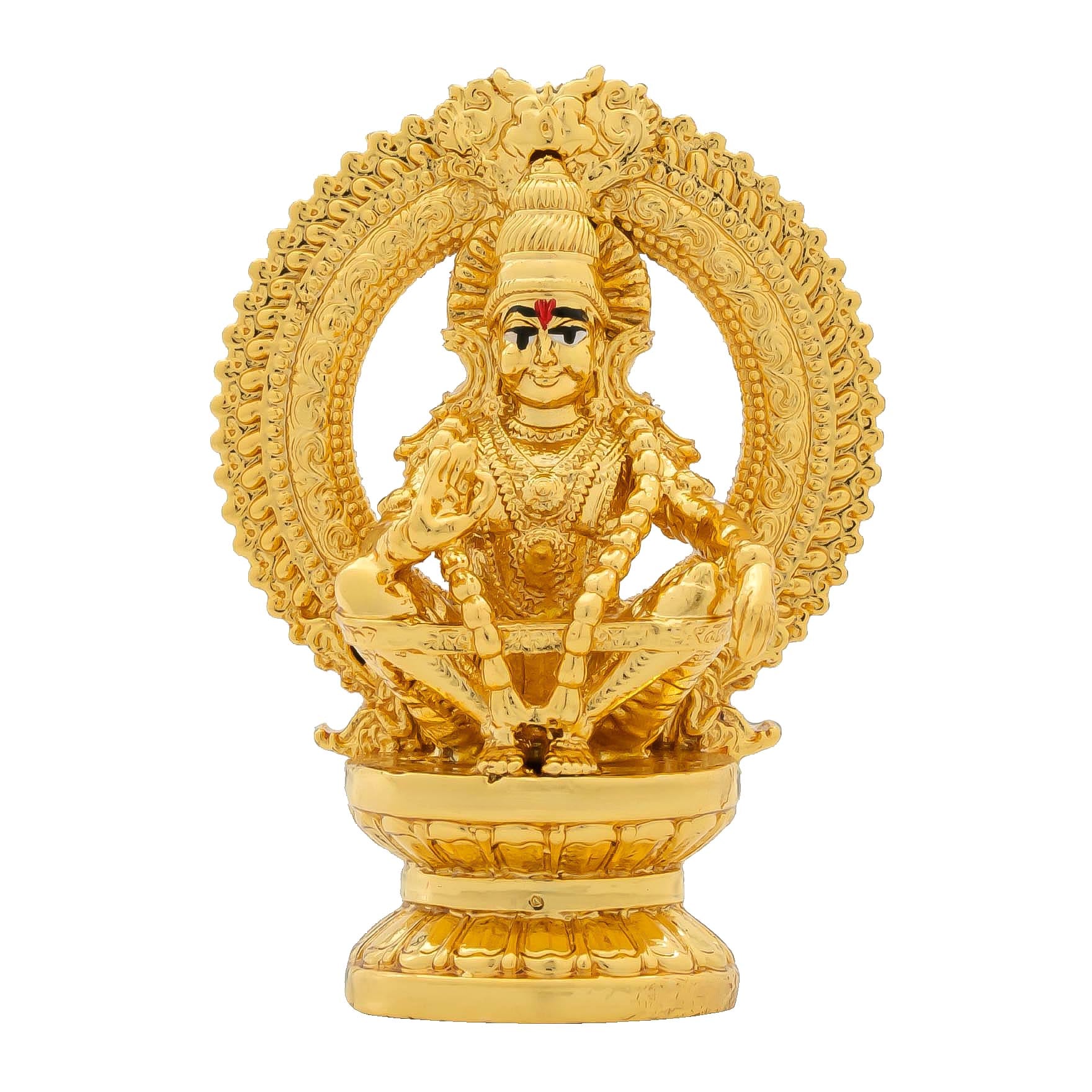 Lord Ayyappa Idol – Gold Plated Decorative Statue – Sabarimala Swamy Design with Prabhavali – Hindu Spiritual Figurine – Pooja & Home Decor | PIDAY5a-004