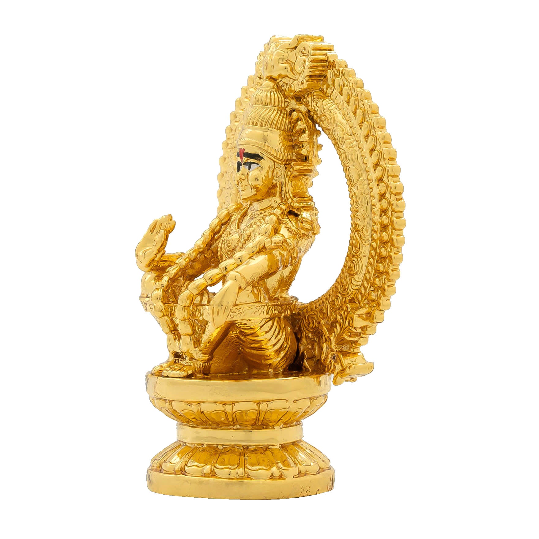 Lord Ayyappa Idol – Gold Plated Decorative Statue – Sabarimala Swamy Design with Prabhavali – Hindu Spiritual Figurine – Pooja & Home Decor | PIDAY5a-004