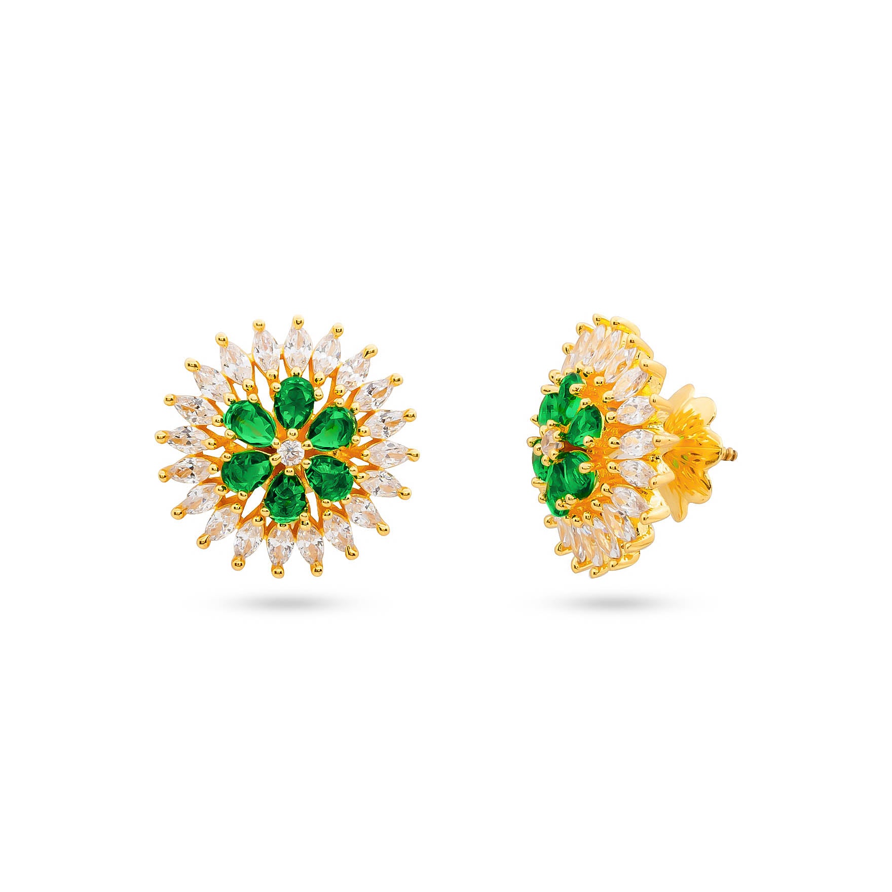 Shop Pure Gold Layered Ad Stone Earrings | Parakkat Jewels