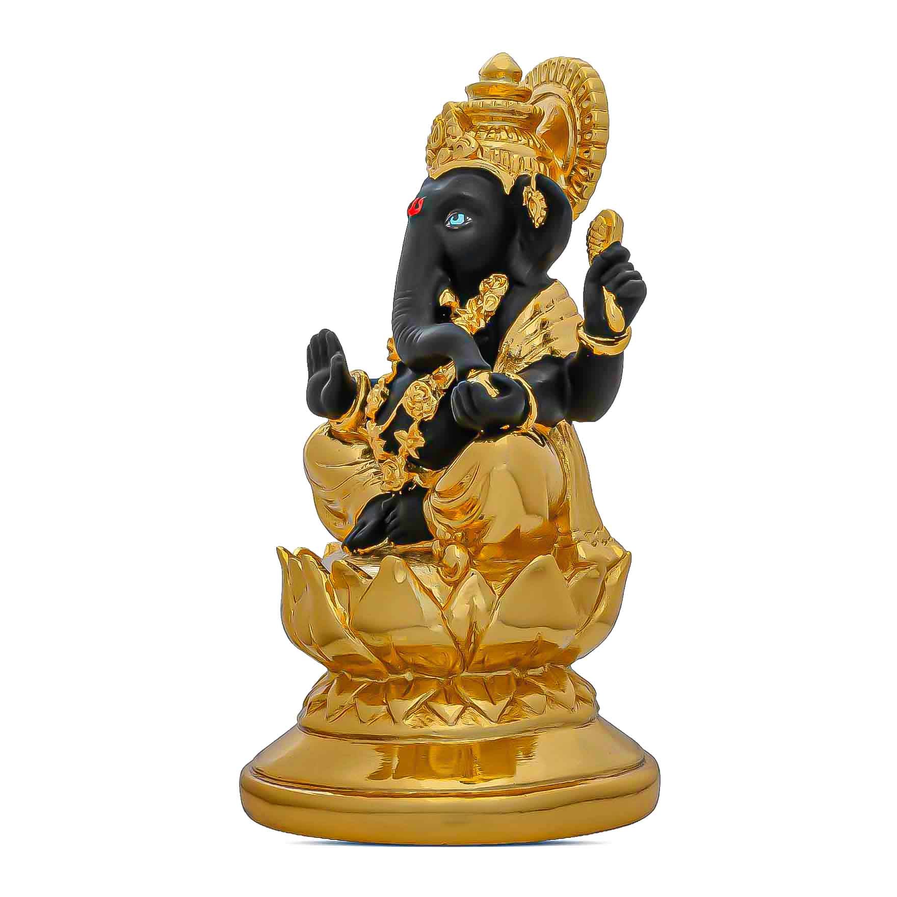 Lord Ganesha Idol – Black and Gold Finish – Traditional Hindu Deity Sculpture – Ganapati Puja Decor – Home & Festive Gift | PIDRBG73-007