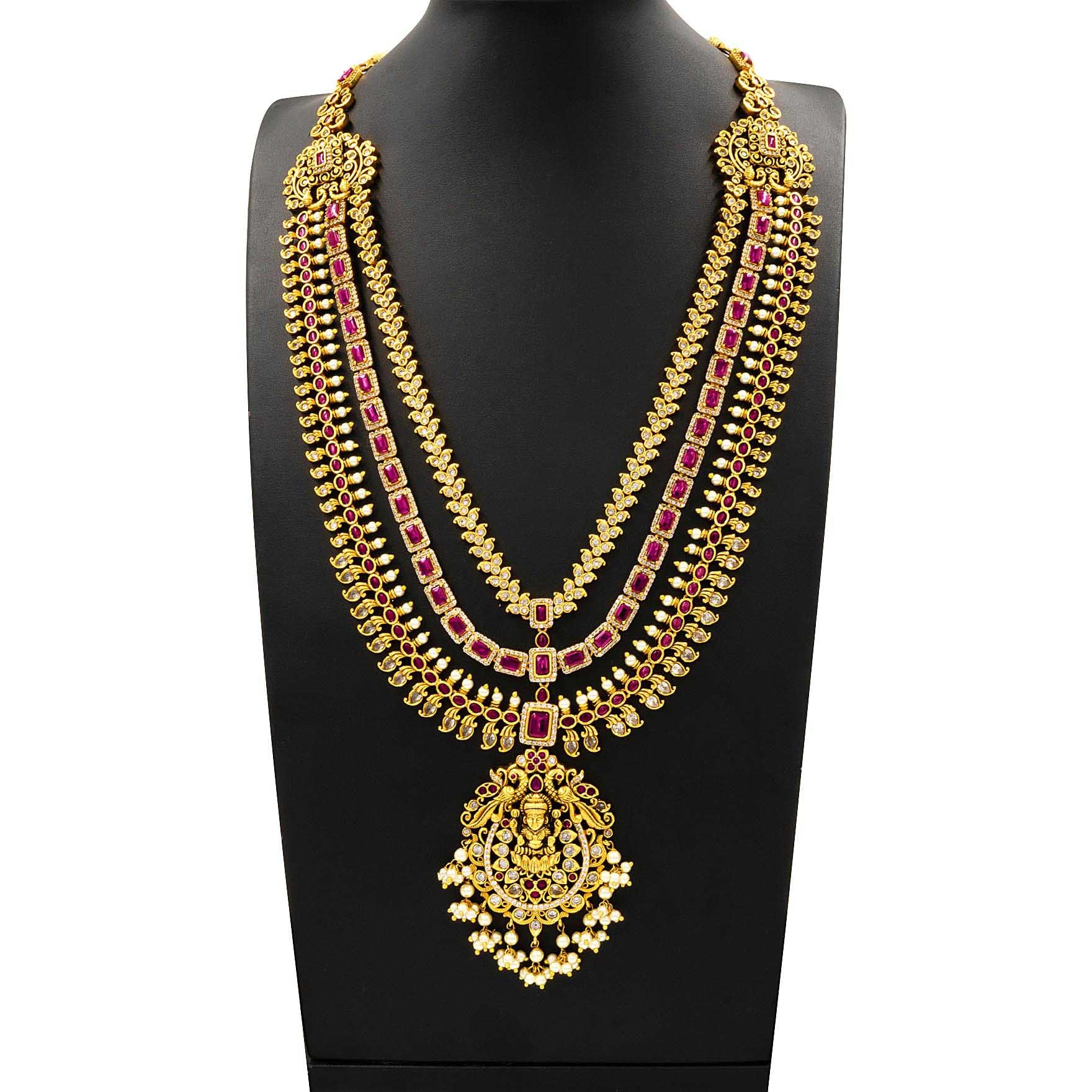Sreshta Haram Gheru Necklace with Earrings PSGRNLSR1WR-0672, PSGRHSTSR1WR-054