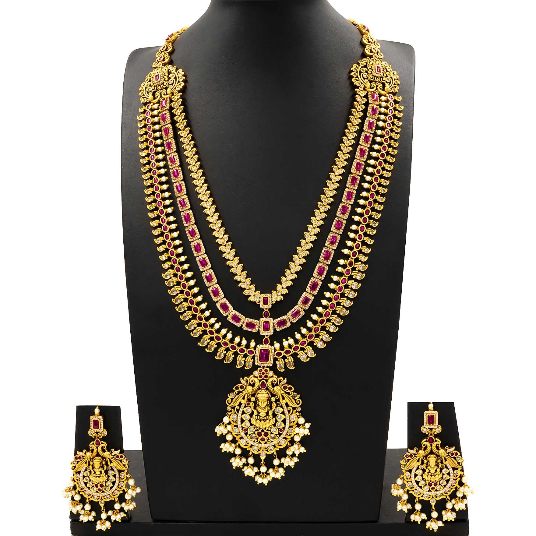 Sreshta Haram Gheru Necklace with Earrings PSGRNLSR1WR-0672, PSGRHSTSR1WR-054