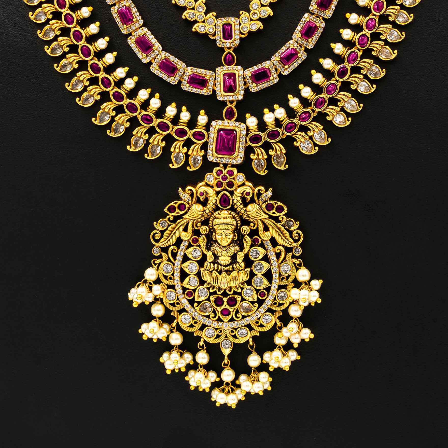 Sreshta Haram Gheru Necklace with Earrings PSGRNLSR1WR-0672, PSGRHSTSR1WR-054