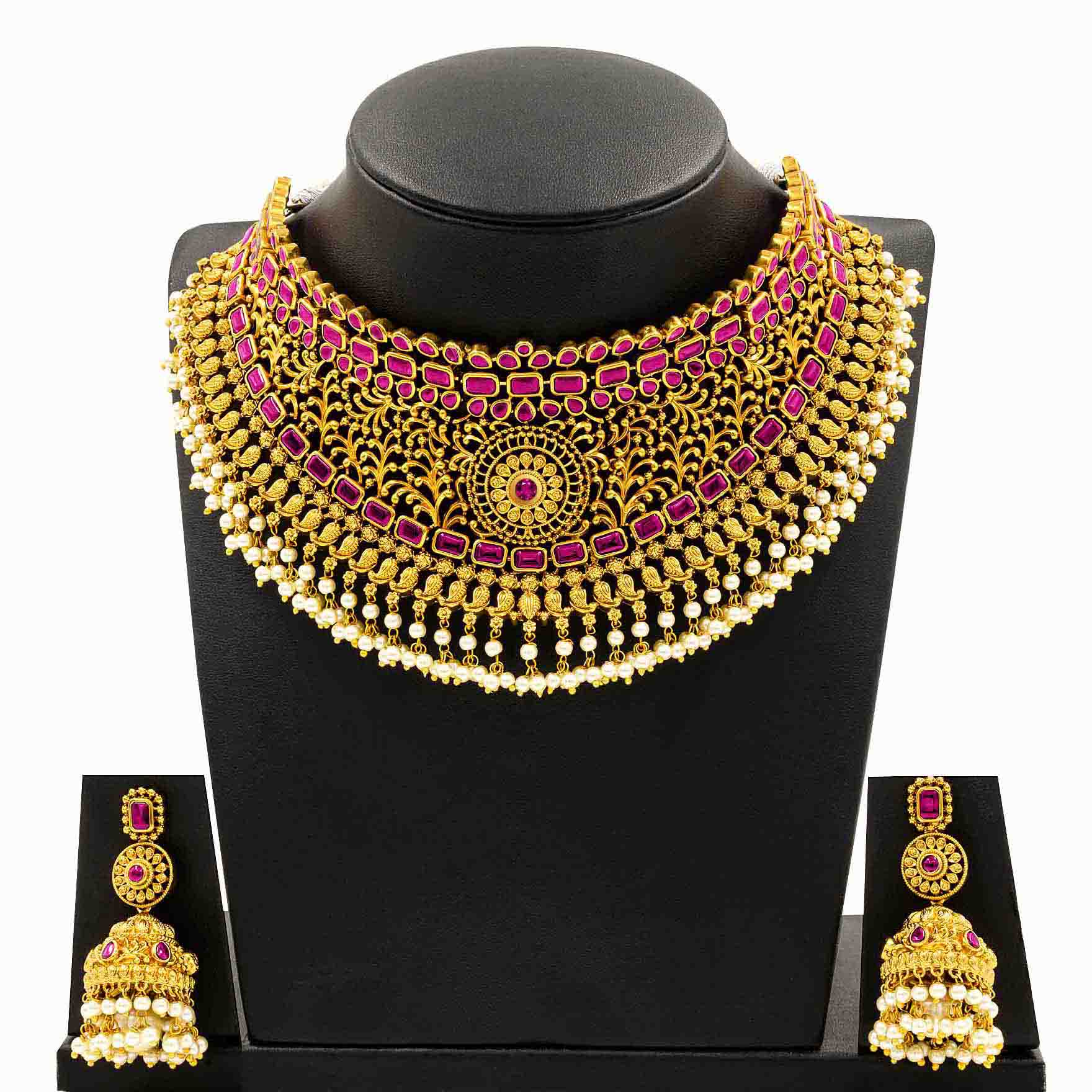 Sreshta Collection Gheru Necklace with Earring PSGRJSTSR19R-034, PSGRNSSR1R-0371