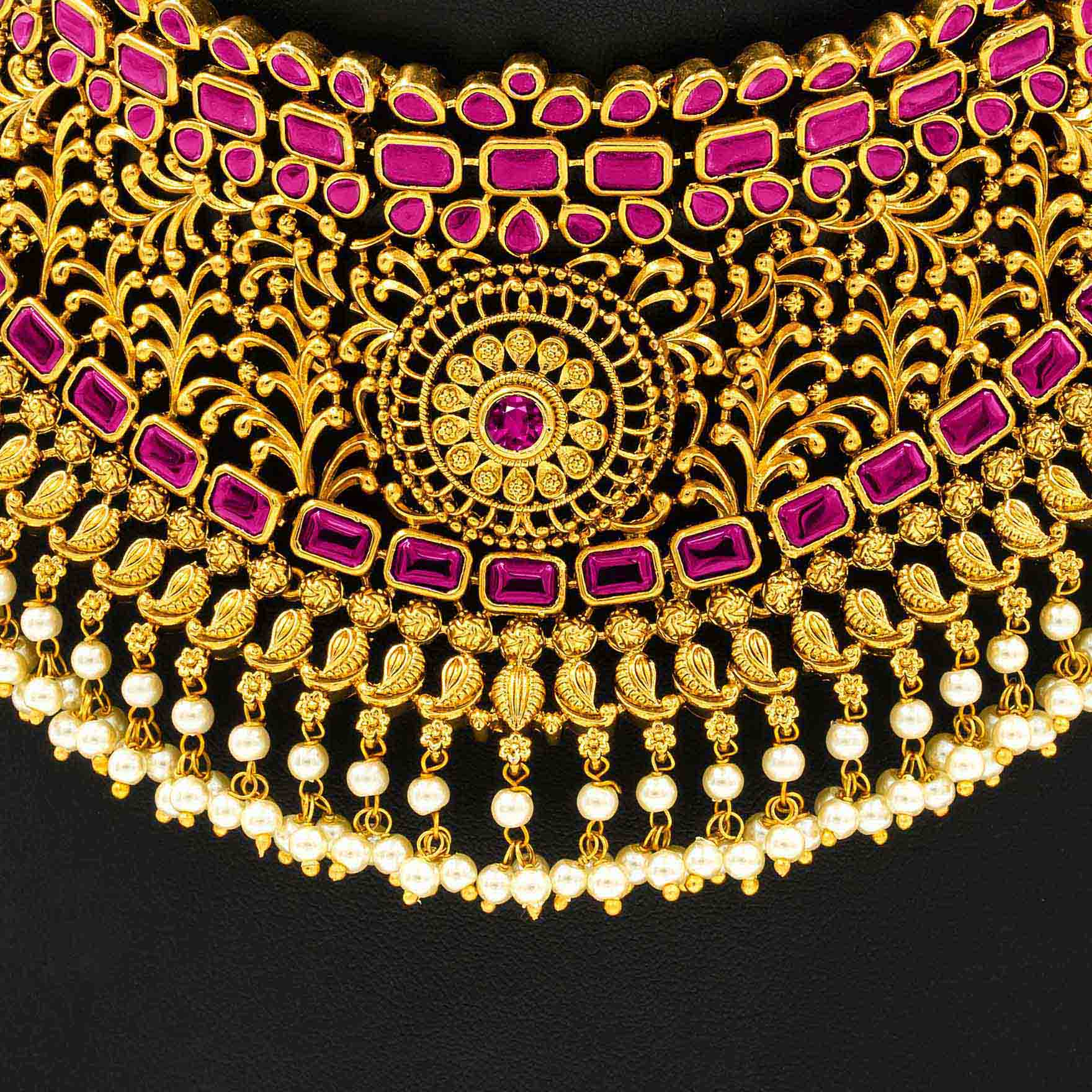 Sreshta Collection Gheru Necklace with Earring PSGRJSTSR19R-034, PSGRNSSR1R-0371