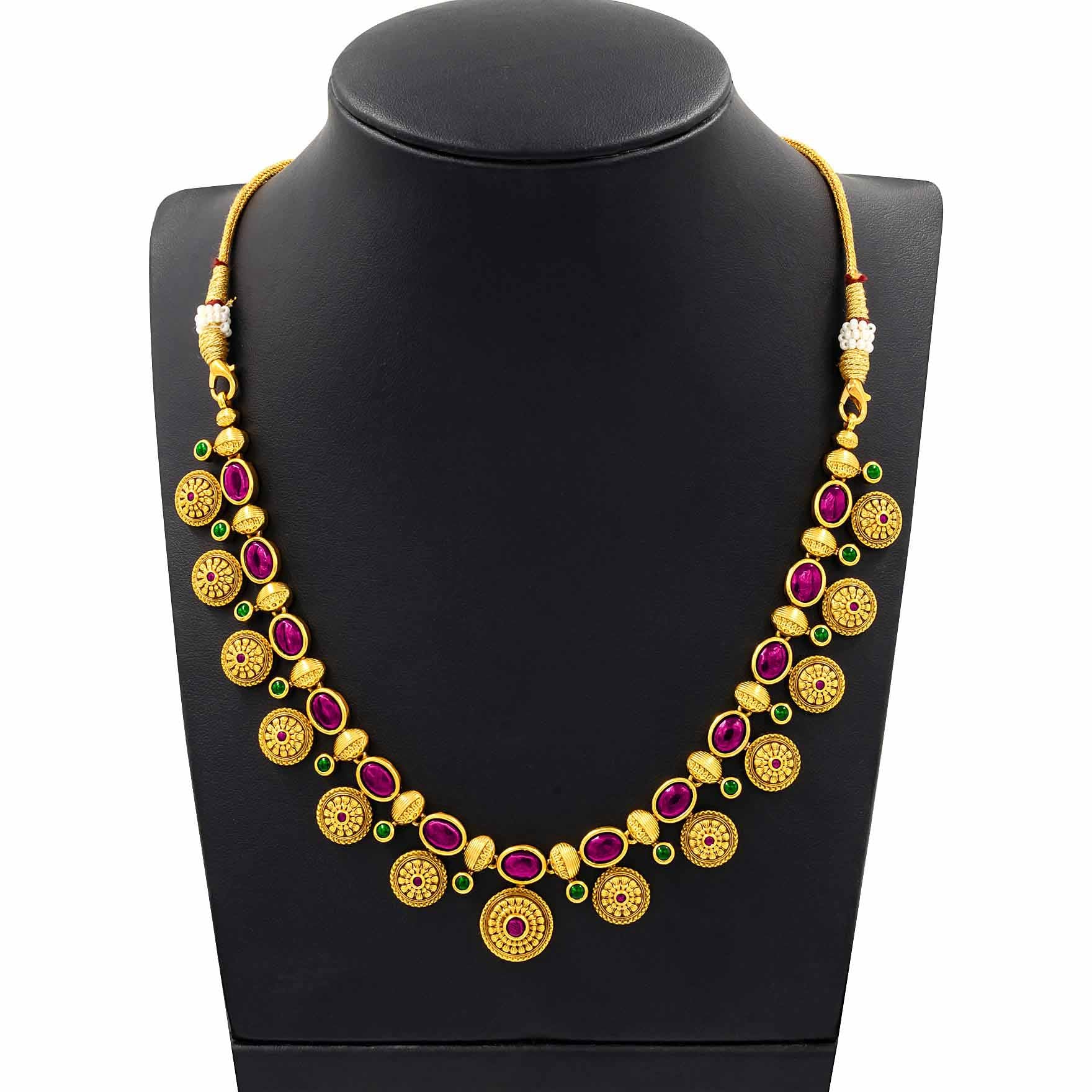 Sreshta Collection Gheru Necklace with Earrings PSGRNSSR16RG-038, PSGRHSTSR25RG-061