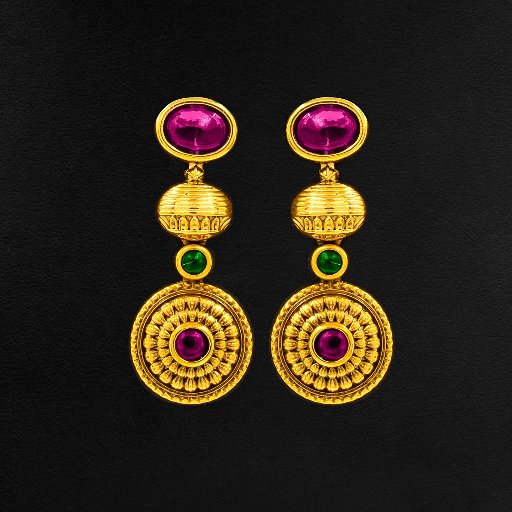 Sreshta Collection Gheru Necklace with Earrings PSGRNSSR16RG-038, PSGRHSTSR25RG-061