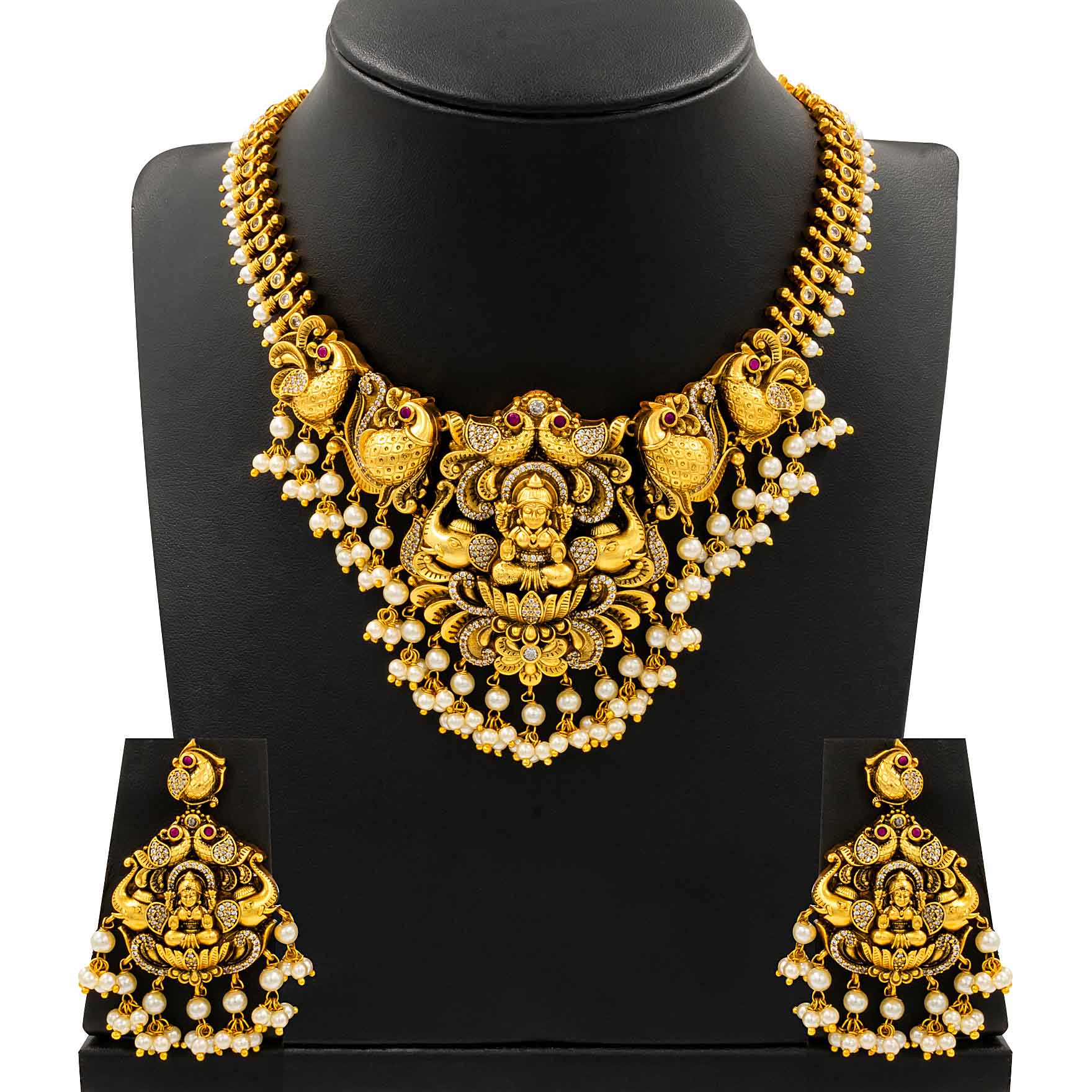 Sreshta Collection Gheru Necklace with Earrings PSGRNSSR3WR-0031, PSGRHSTSR2WR-053