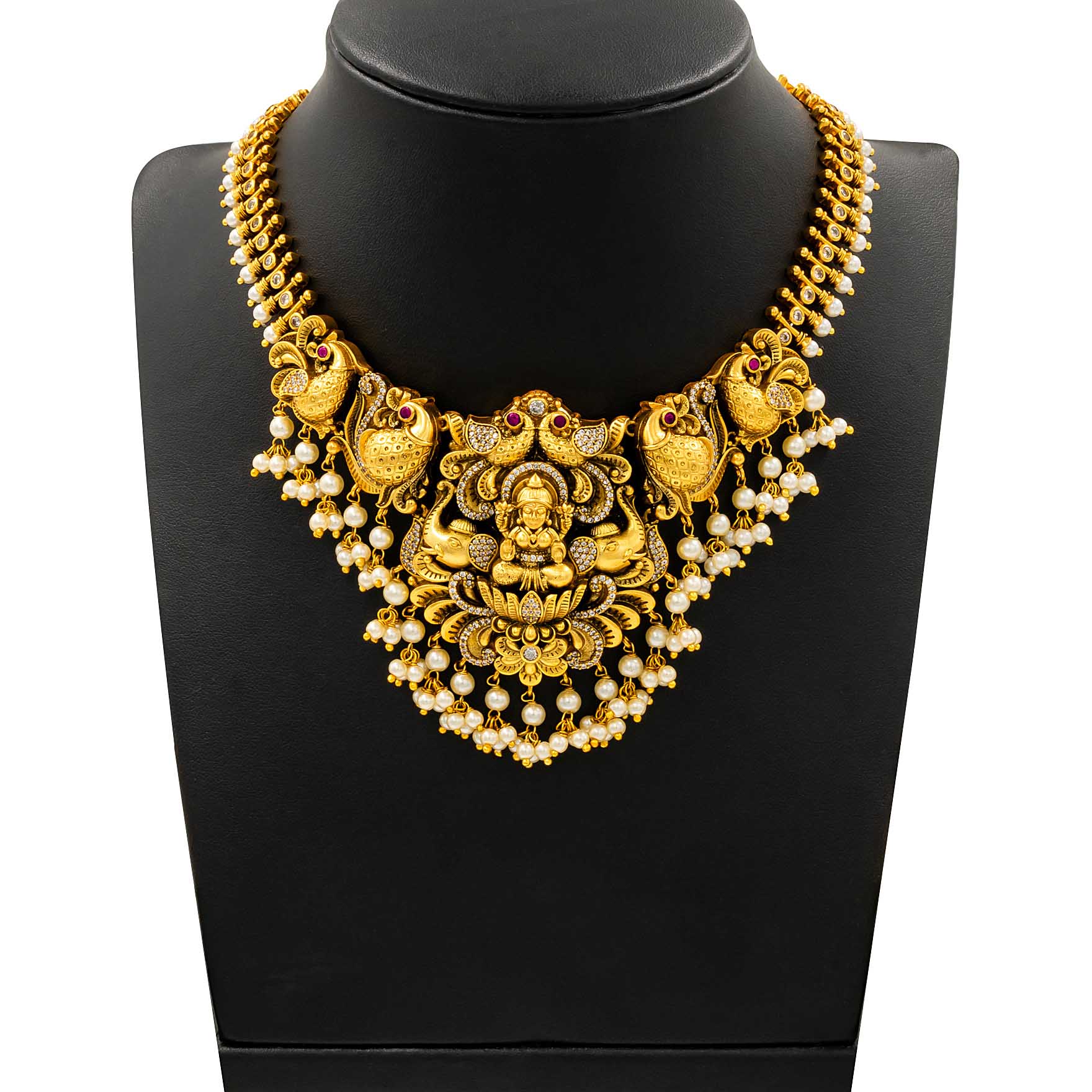 Sreshta Collection Gheru Necklace with Earrings PSGRNSSR3WR-0031, PSGRHSTSR2WR-053