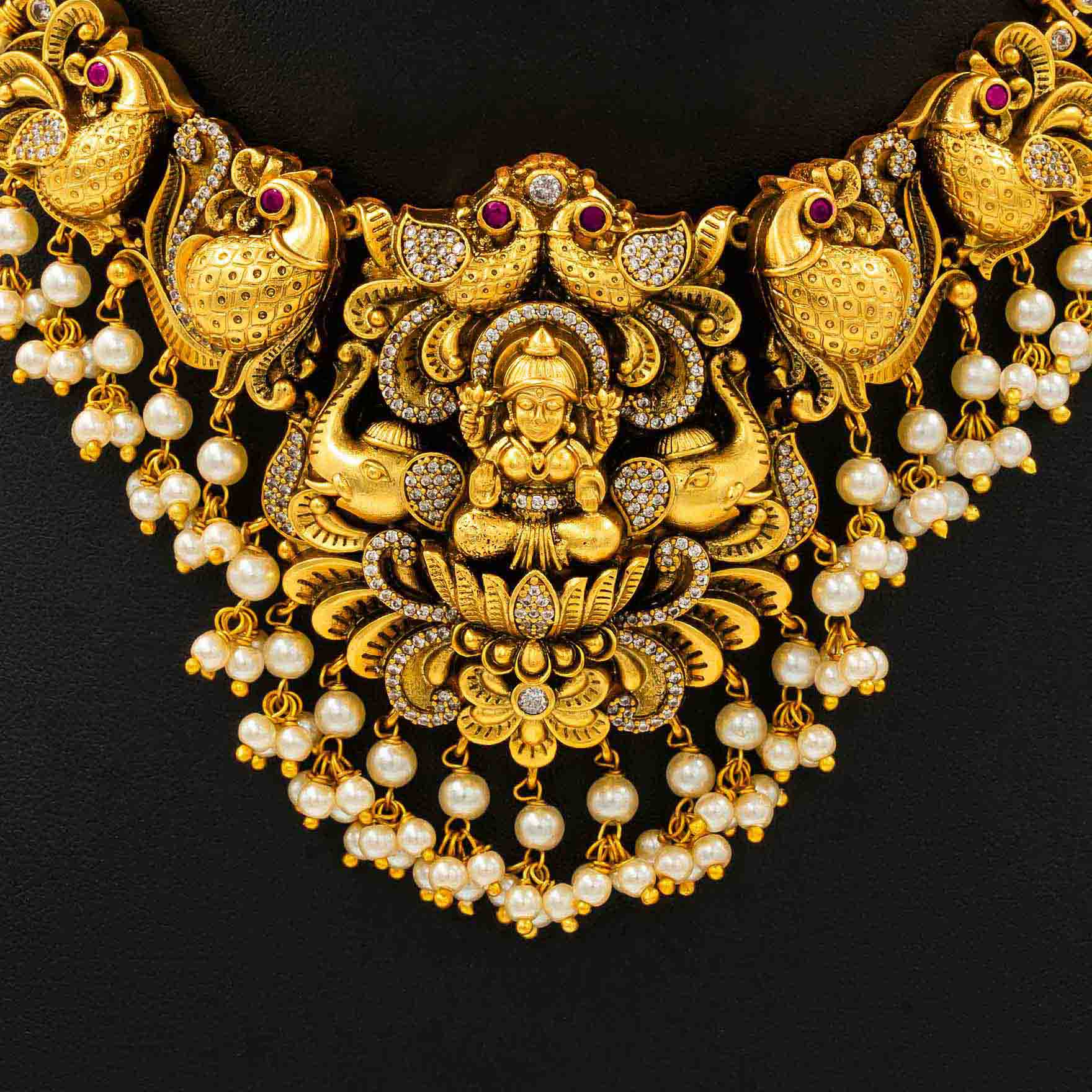 Sreshta Collection Gheru Necklace with Earrings PSGRNSSR3WR-0031, PSGRHSTSR2WR-053