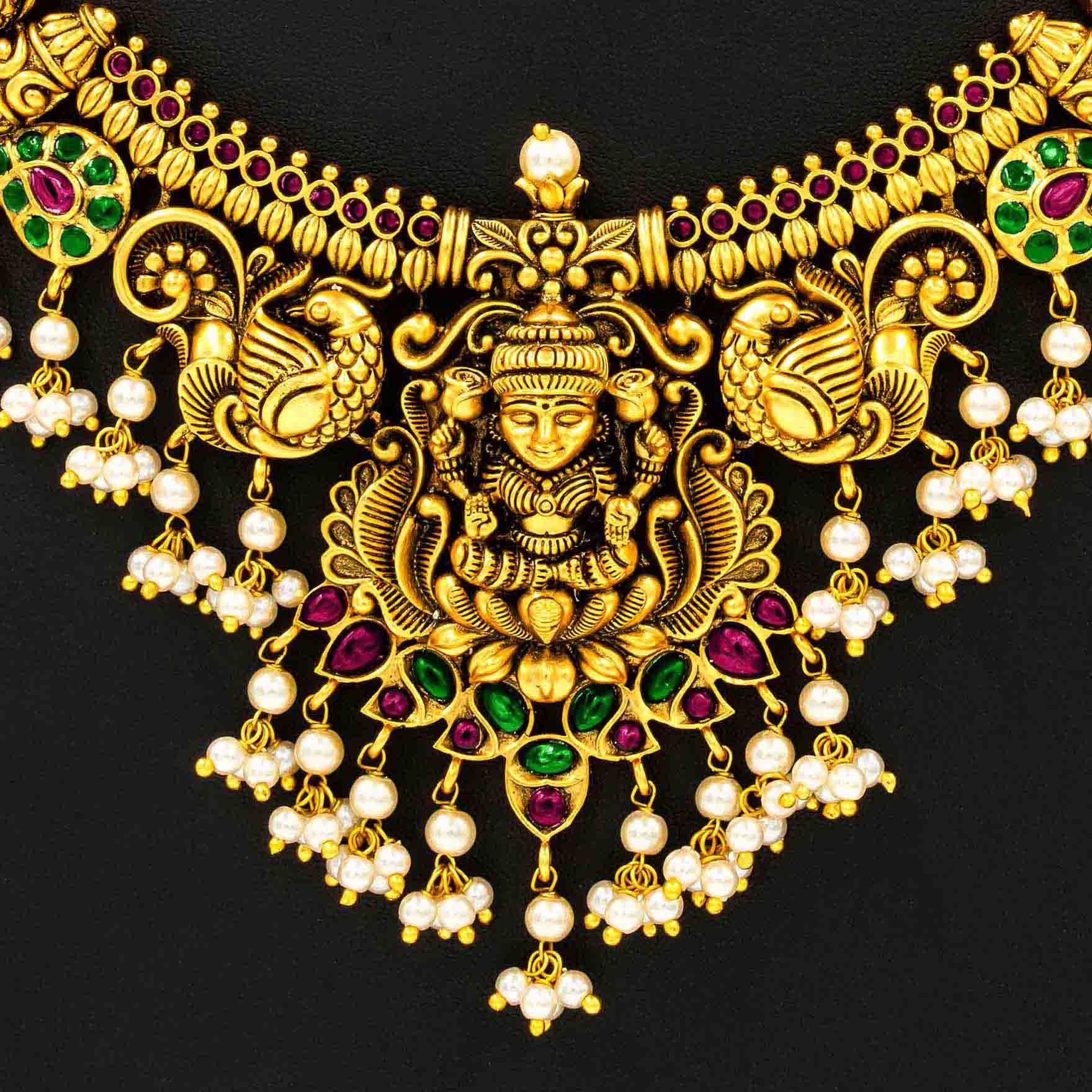 Sreshta Collection Gheru Necklace with Earrings PSGRNSSR20WRG-0311, PSGRHSTSR2WR-083