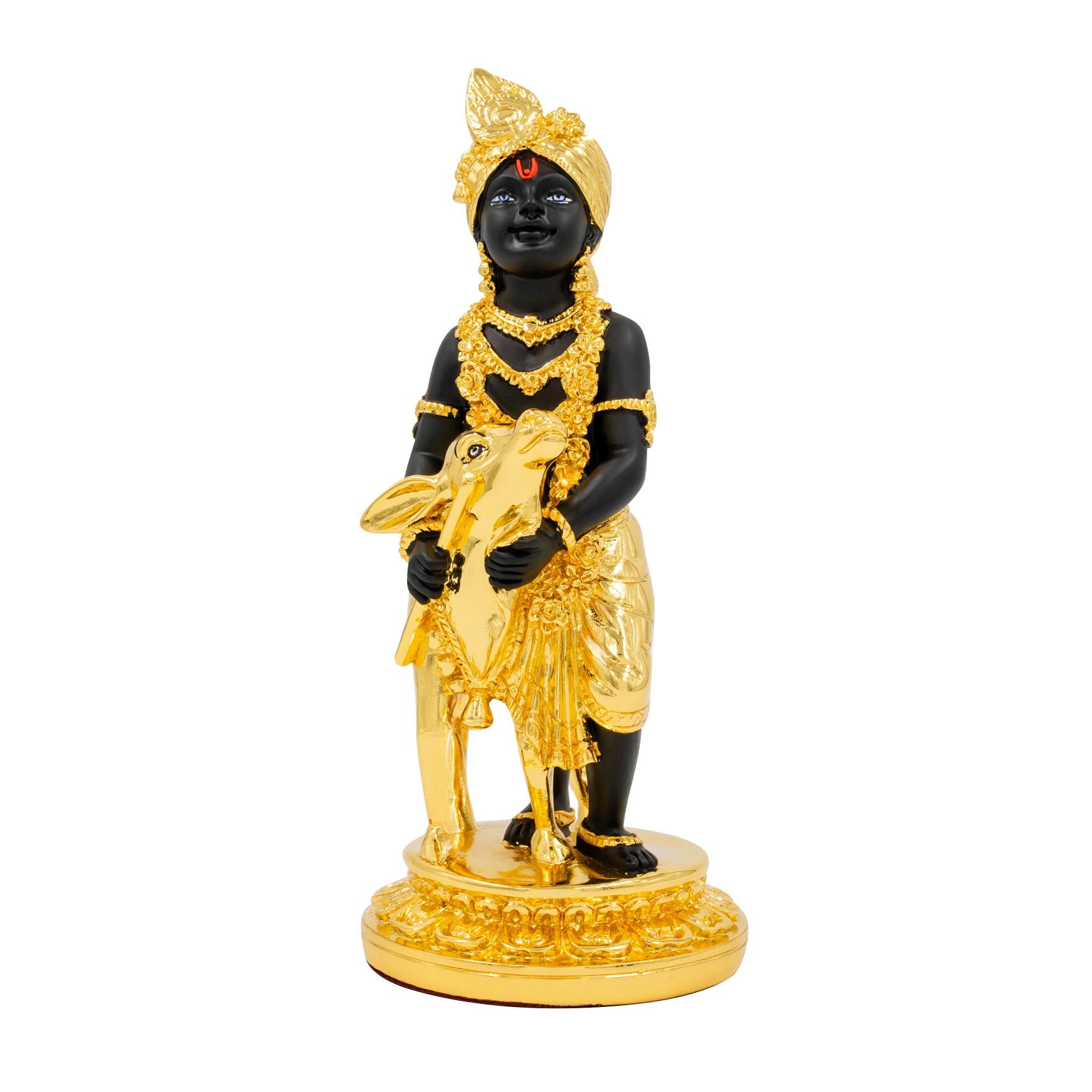Lord Krishna Idol – Gold Plated Figurine with Cow – Gopala Murti (Hindu Spiritual Statue) – Pooja & Home Décor | PIDRBKR6-009