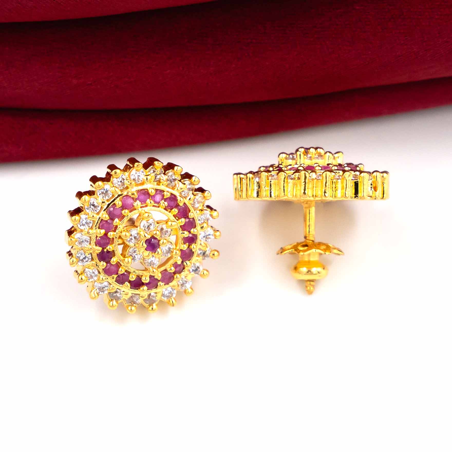 Shop Premium 1 Gram Gold Layered Stone Earrings Online | Parakkat Jewels