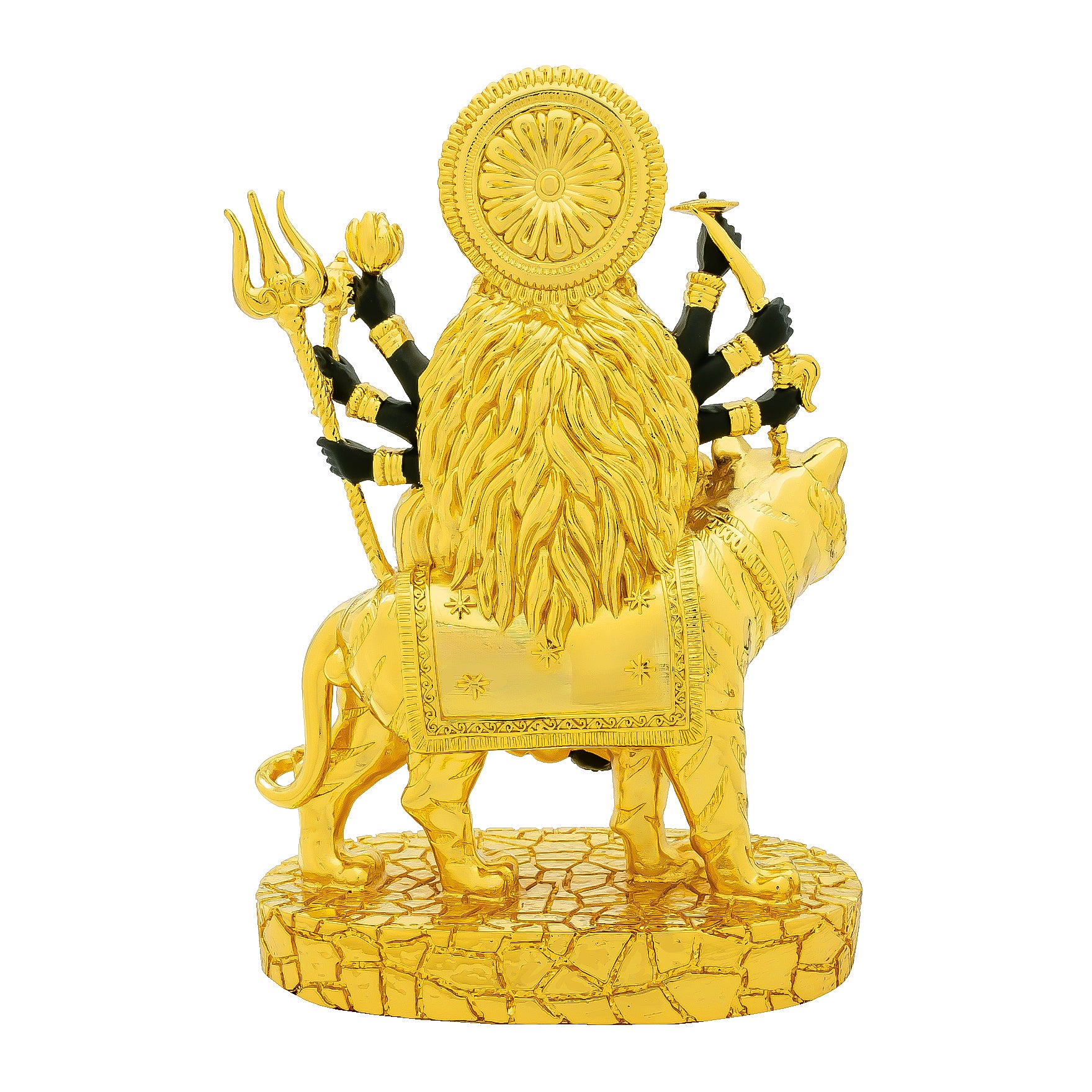 Goddess Durga Idol – Gold Layered Figurine Riding Tiger with Black Finish – Hindu Spiritual Statue – Navratri Pooja & Home Décor | PIDRBDU4-0042