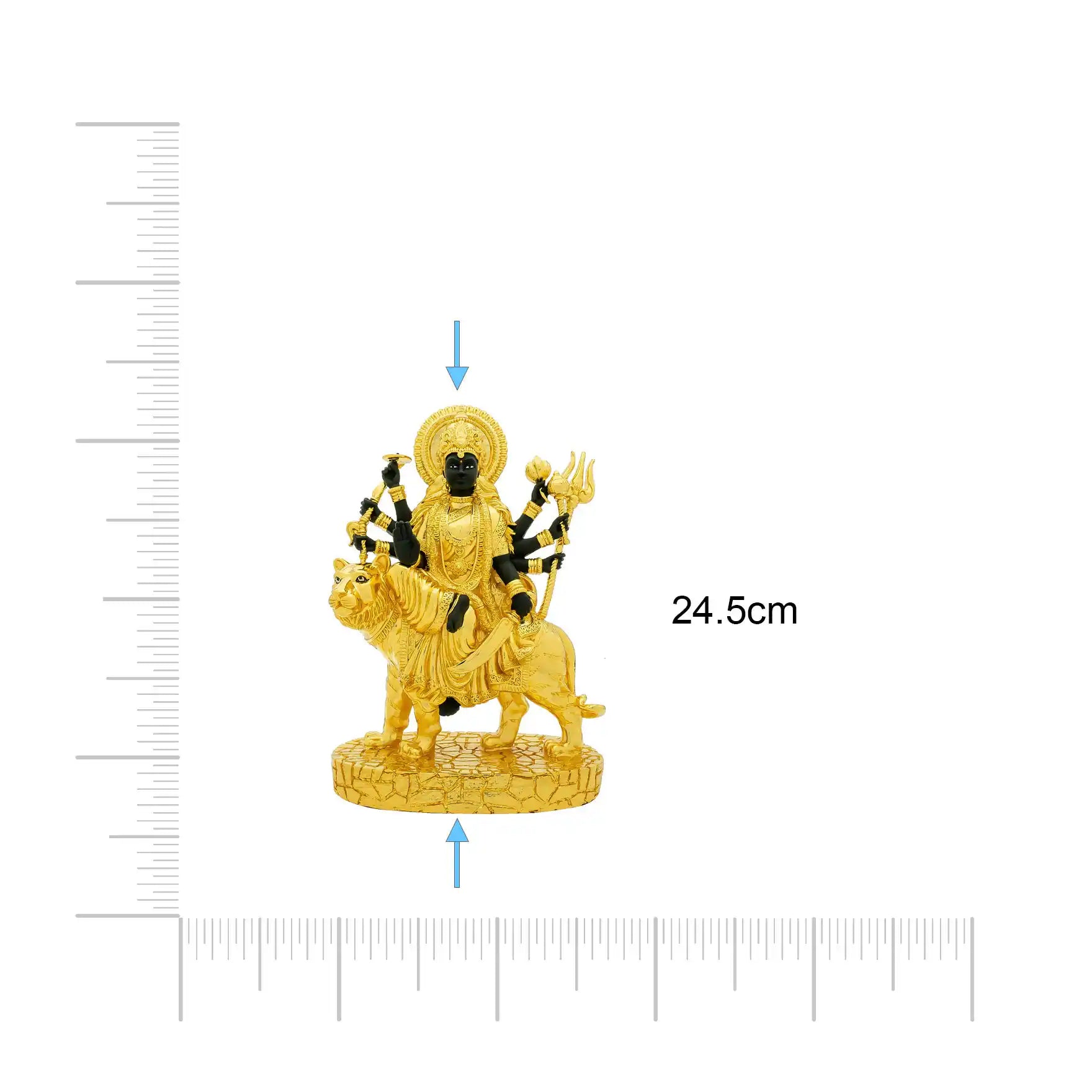 Goddess Durga Idol – Gold Layered Figurine Riding Tiger with Black Finish – Hindu Spiritual Statue – Navratri Pooja & Home Décor | PIDRBDU4-0042