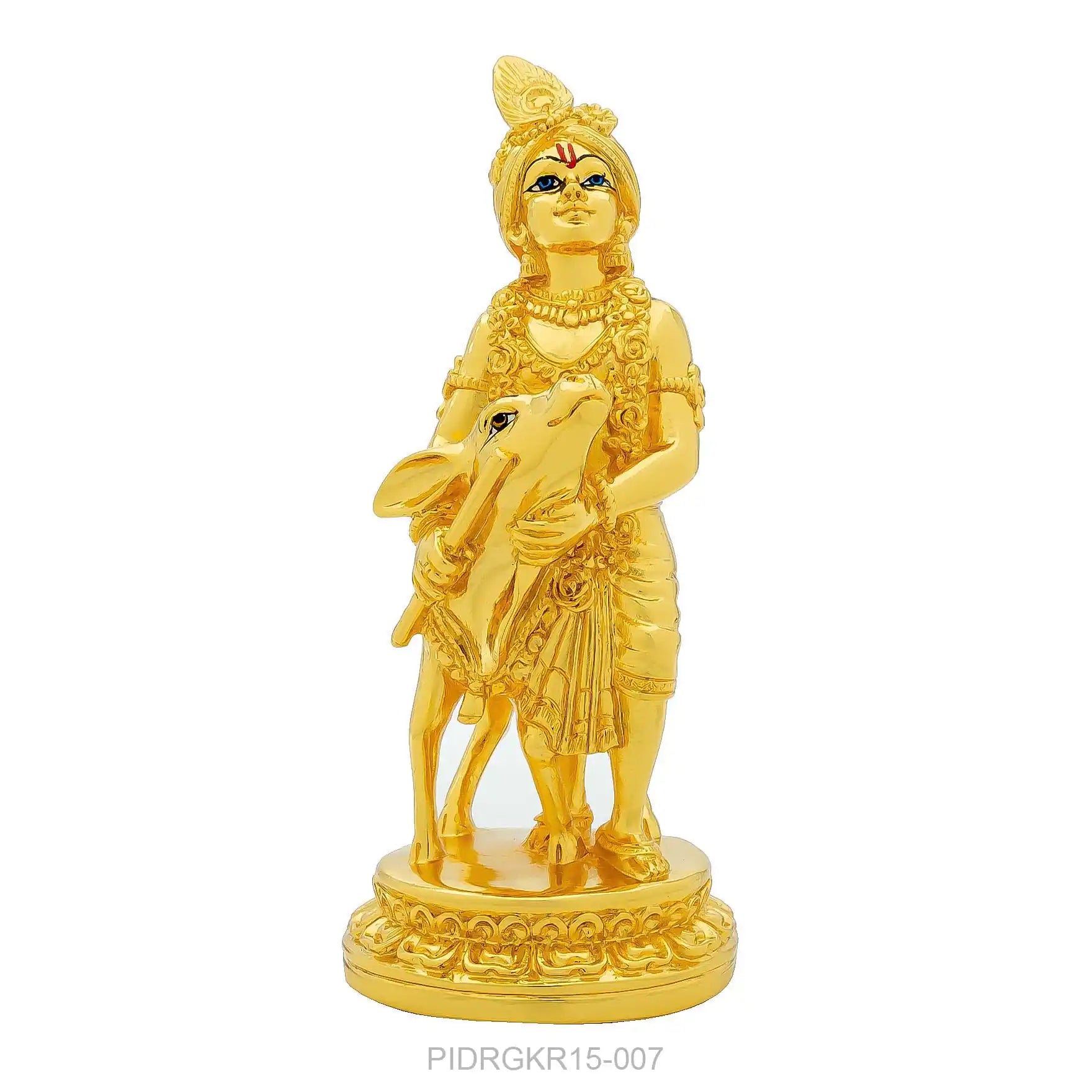 Lord Krishna Idol – Gold Layered Figurine with Cow – Gopala Murti (Hindu Spiritual Statue) – Pooja & Home Décor | PIDRGKR15-007