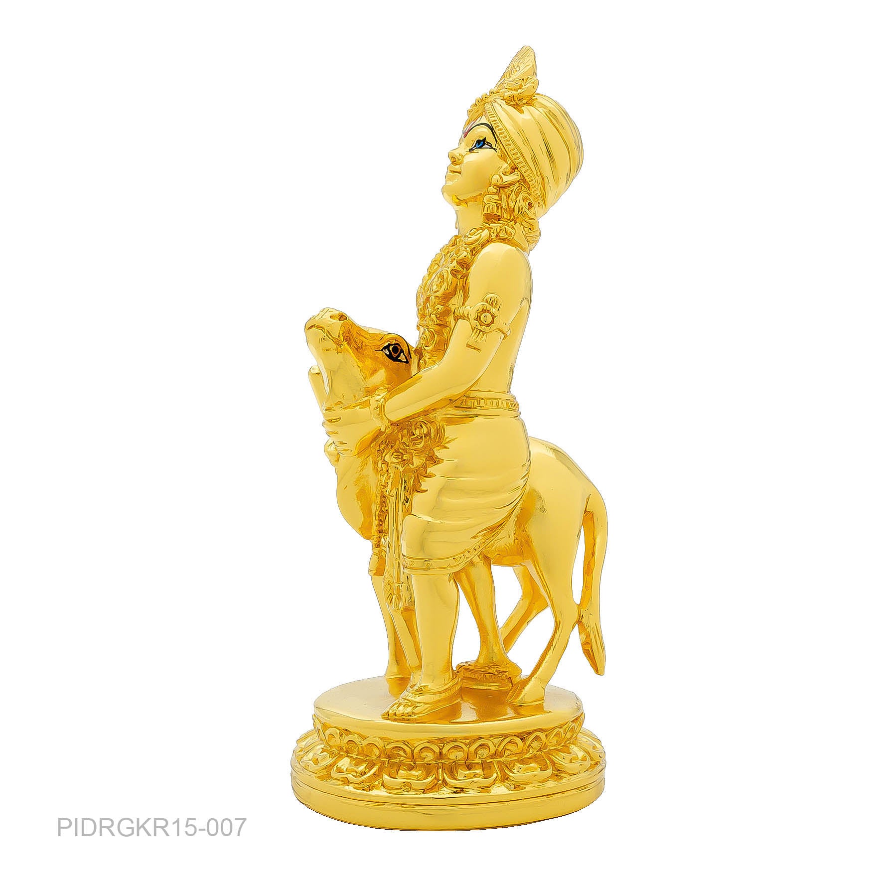 Lord Krishna Idol – Gold Layered Figurine with Cow – Gopala Murti (Hindu Spiritual Statue) – Pooja & Home Décor | PIDRGKR15-007