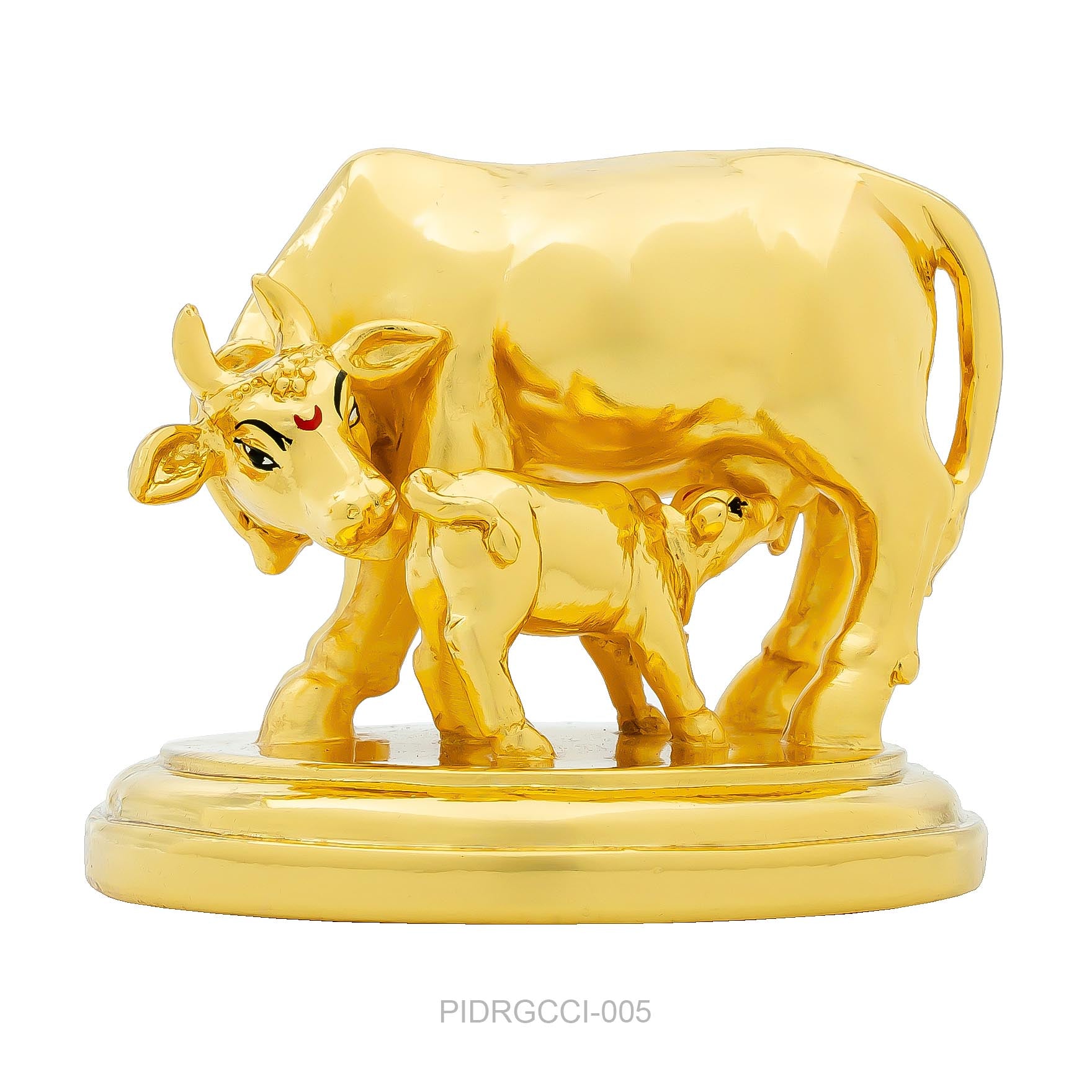 Kamadhenu Cow with Calf Figurine – Gold Layered Showpiece – Vastu & Home Décor | PIDRGCCI-005