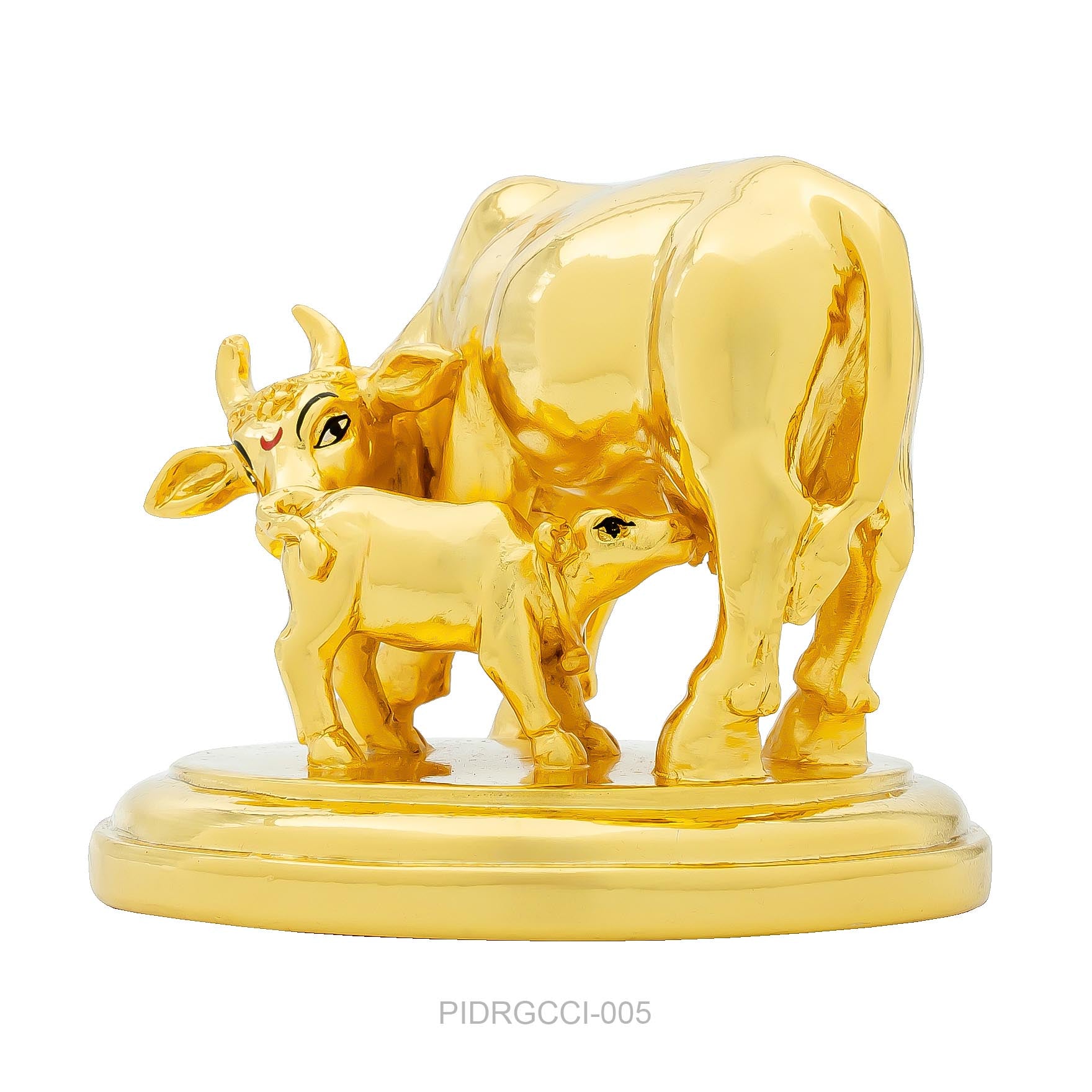 Kamadhenu Cow with Calf Figurine – Gold Layered Showpiece – Vastu & Home Décor | PIDRGCCI-005