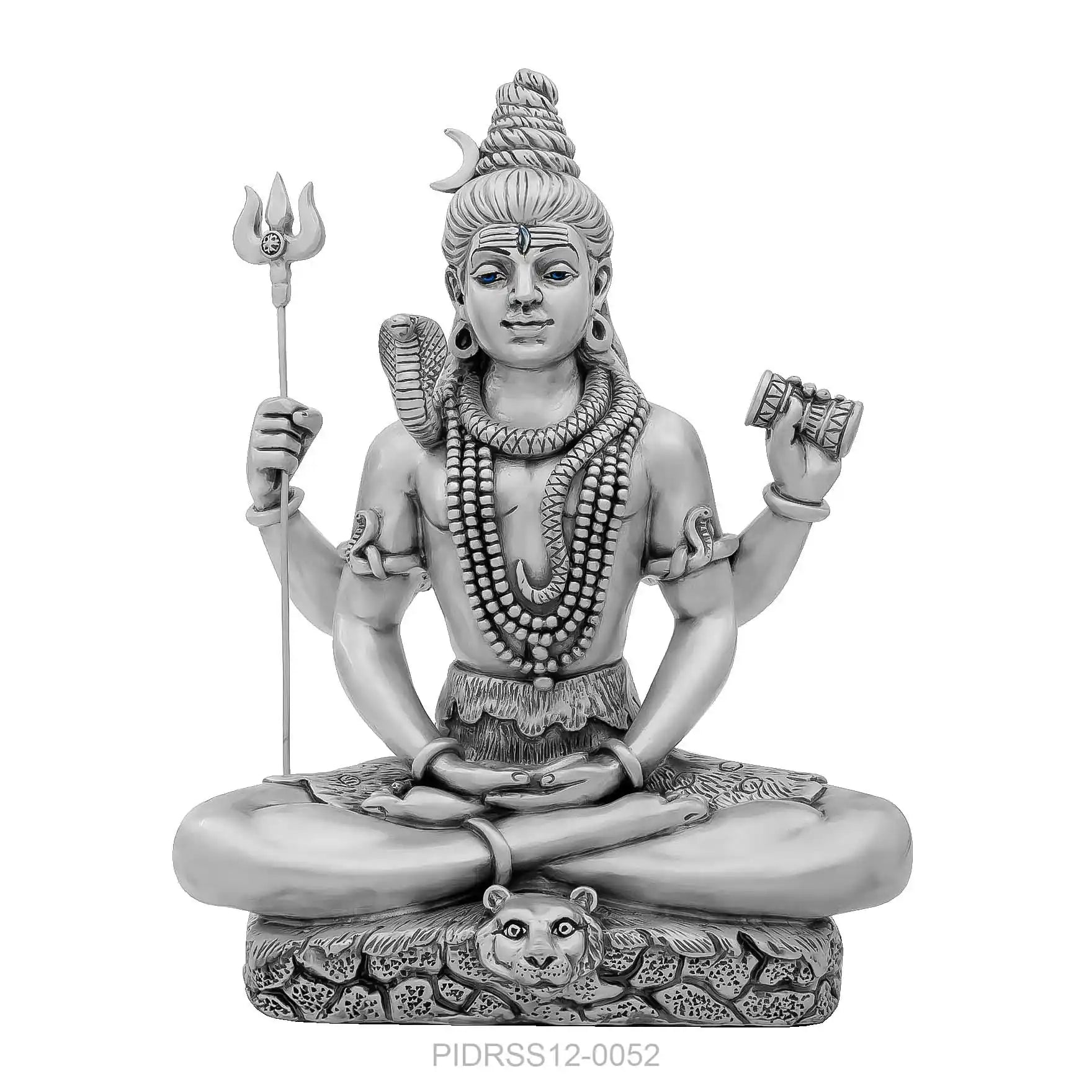 Lord Shiva Idol – Antique Silver Plated Figurine – Mahadev Murti (Hindu Spiritual Statue) – Pooja & Meditation Décor | PIDRSS12-0052
