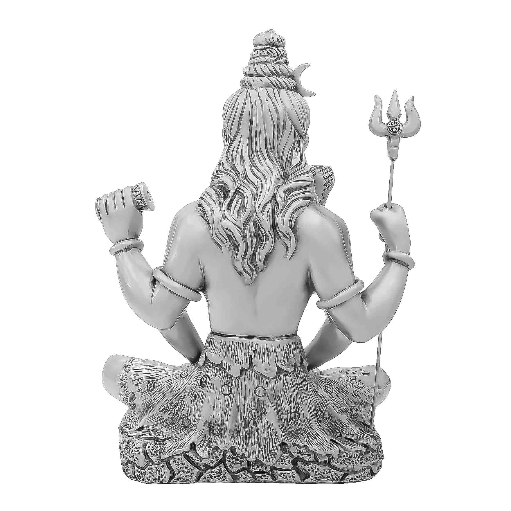Lord Shiva Idol – Antique Silver Plated Figurine – Mahadev Murti (Hindu Spiritual Statue) – Pooja & Meditation Décor | PIDRSS12-0052