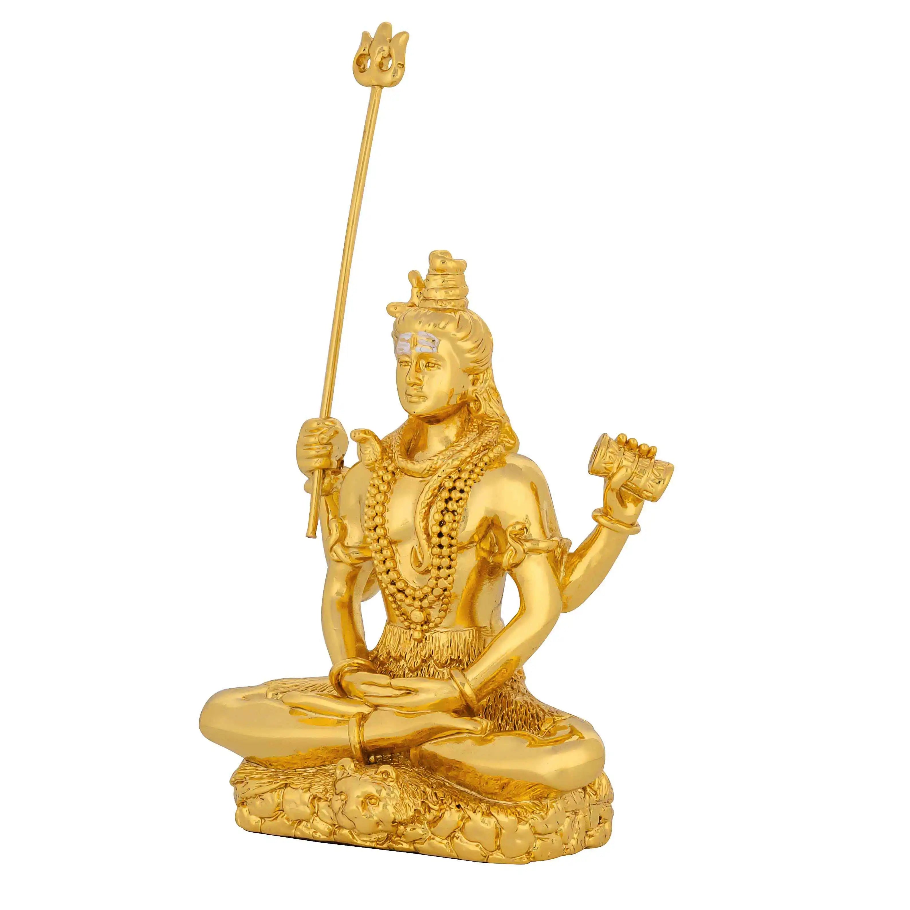 Lord Shiva Idol – Gold Layered Figurine – Mahadev Murti (Hindu Spiritual Statue) – Pooja & Meditation Décor | PIDRGS13-052