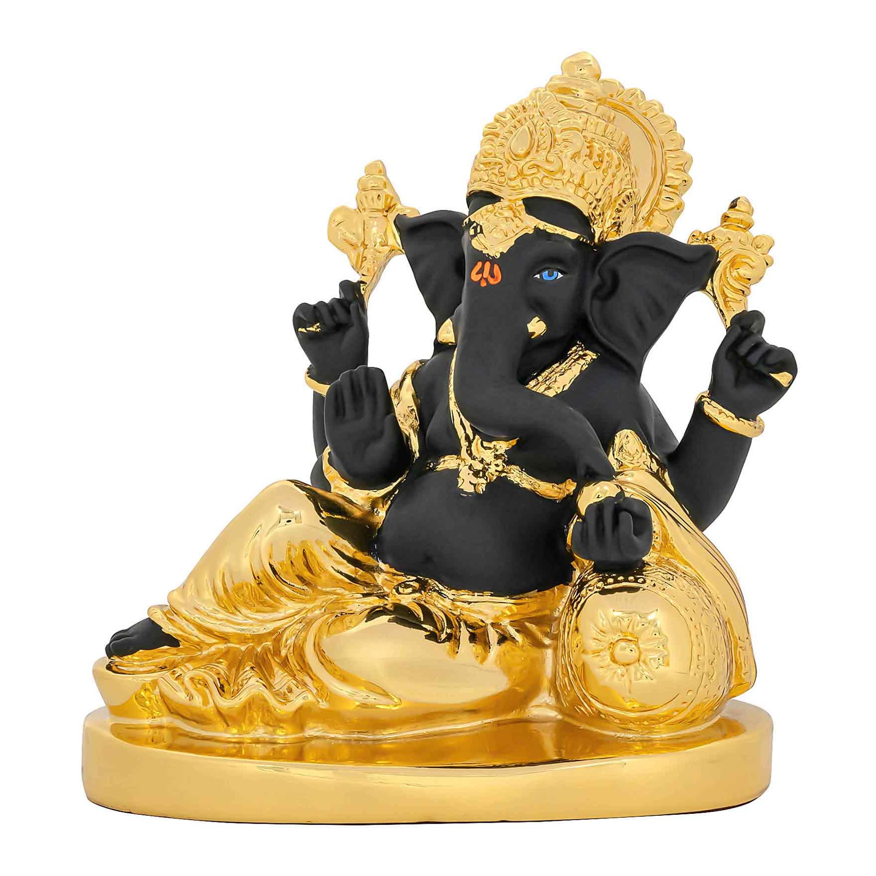 Lord Ganesha Idol – Gold Layered Reclining Ganapati Figurine with Black Finish – Hindu Spiritual Statue – Pooja & Home Décor | PIDRBG55-008