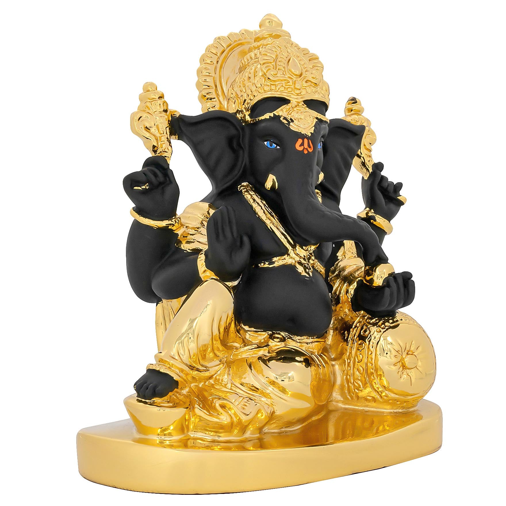 Lord Ganesha Idol – Gold Layered Reclining Ganapati Figurine with Black Finish – Hindu Spiritual Statue – Pooja & Home Décor | PIDRBG55-008