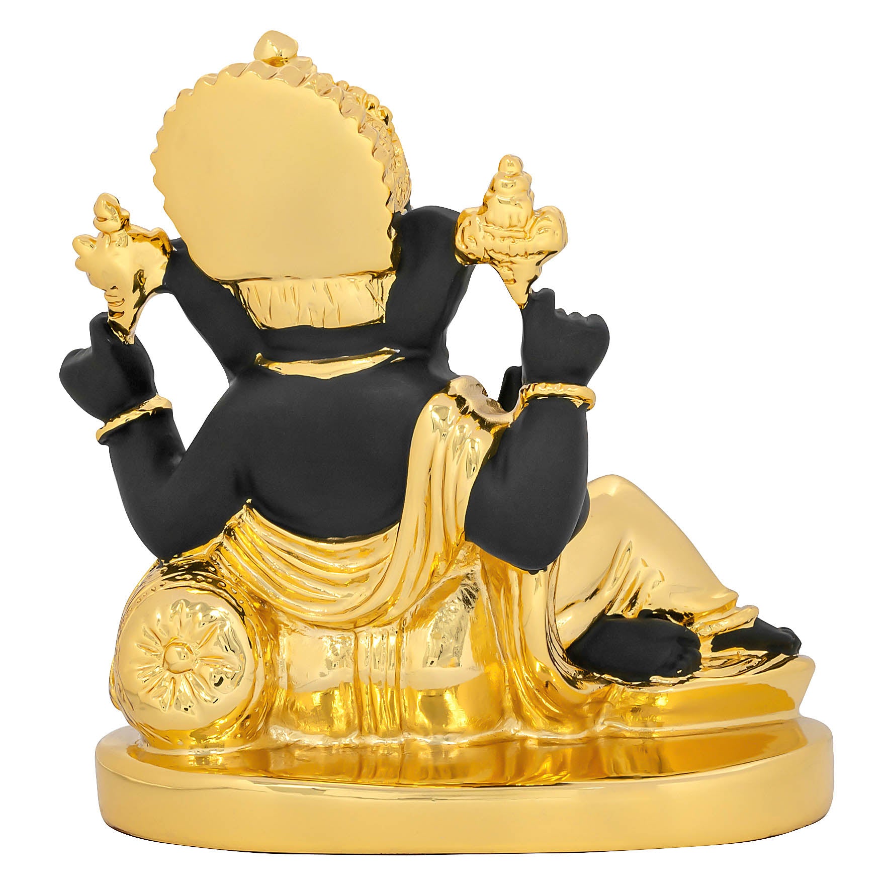 Lord Ganesha Idol – Gold Layered Reclining Ganapati Figurine with Black Finish – Hindu Spiritual Statue – Pooja & Home Décor | PIDRBG55-008