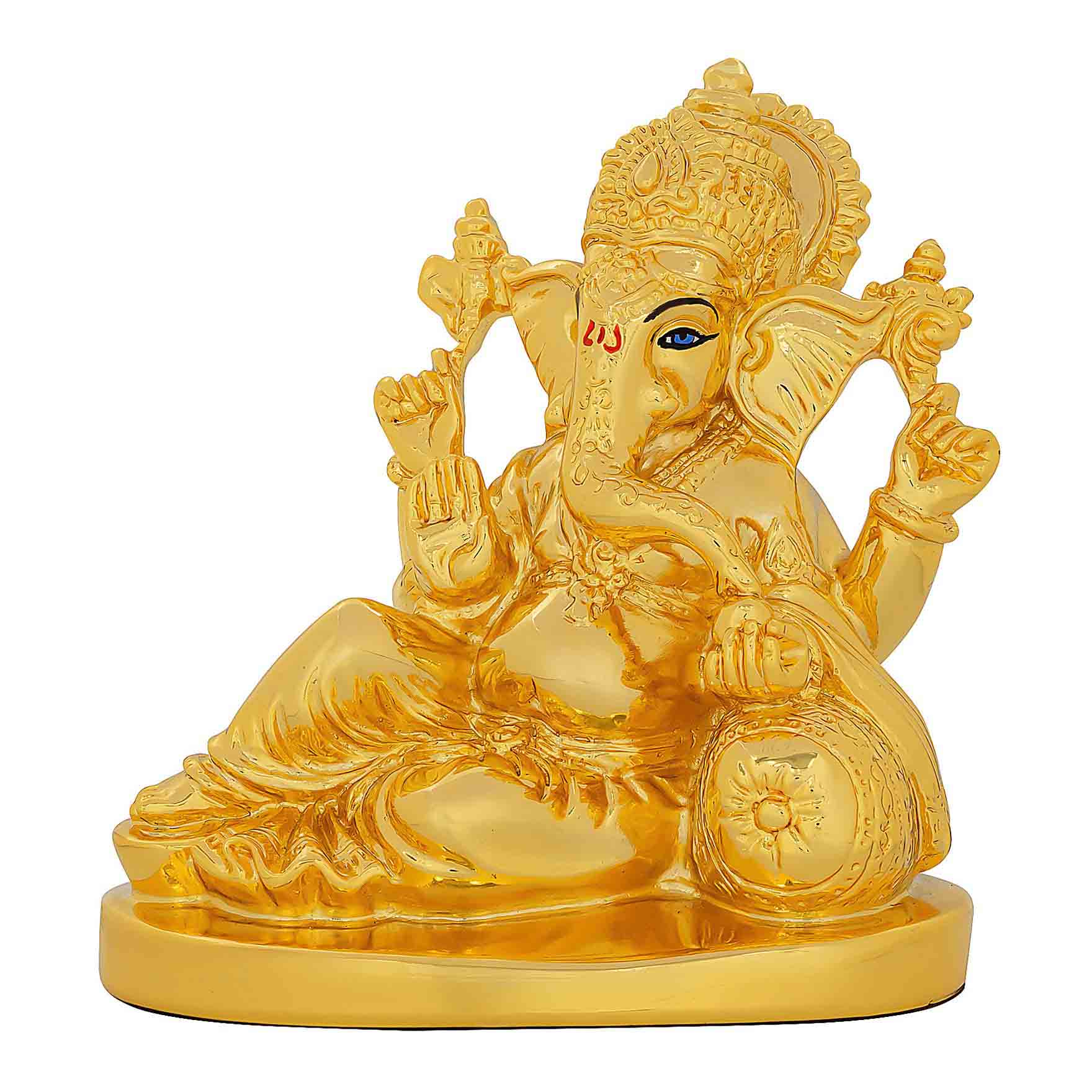 Lord Ganesha Idol – Gold Layered Reclining Ganapati Figurine – Hindu Spiritual Statue – Pooja & Home Décor | PIDRGG54-008