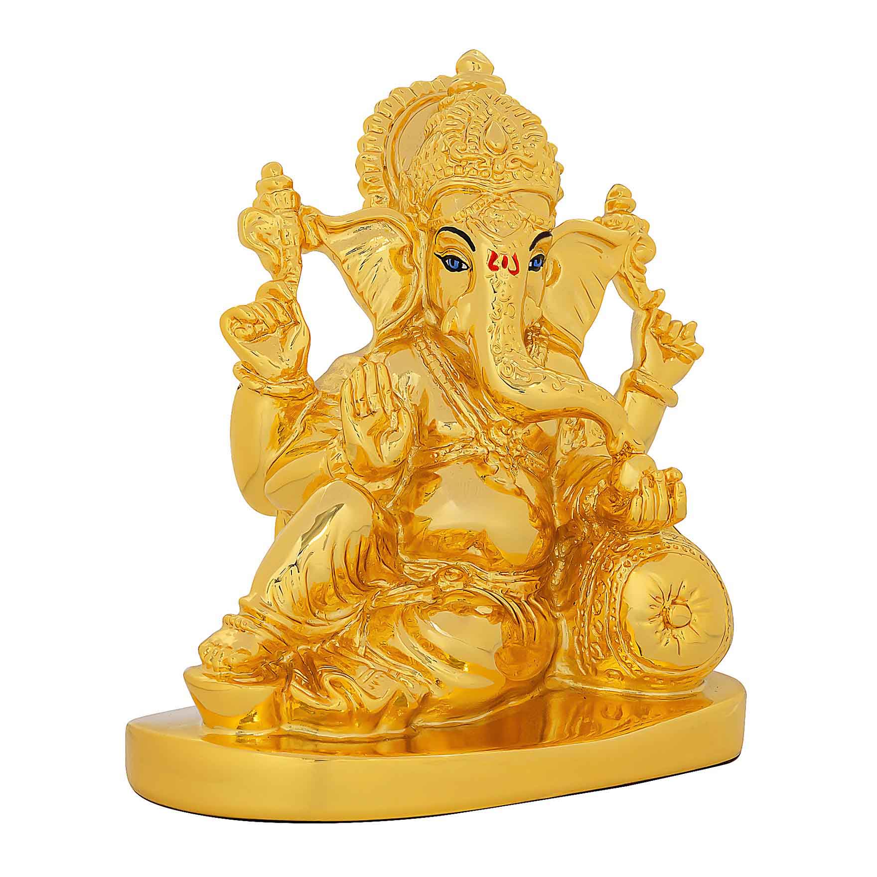 Lord Ganesha Idol – Gold Layered Reclining Ganapati Figurine – Hindu Spiritual Statue – Pooja & Home Décor | PIDRGG54-008
