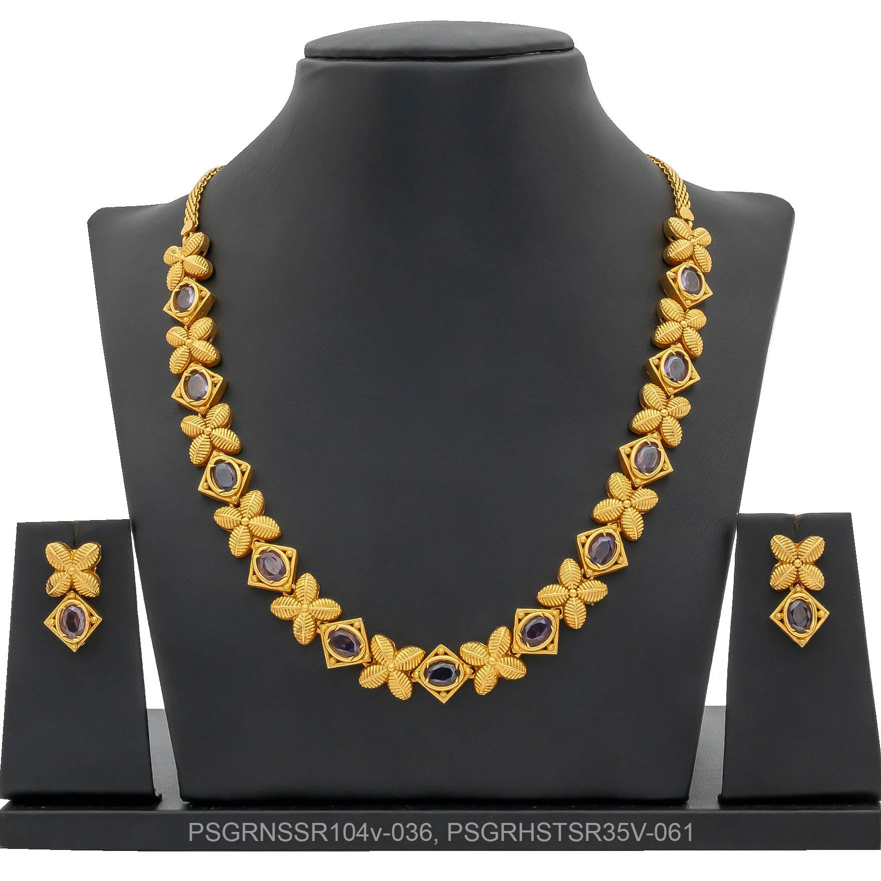 SRESHTA COLLECTION GERU NECKLACE WITH EARRING PSGRNSSR104v-036, PSGRHSTSR35V-061