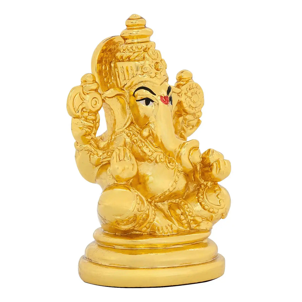 Ganesha Pot Crown Seated Brass Idol Gold Layered