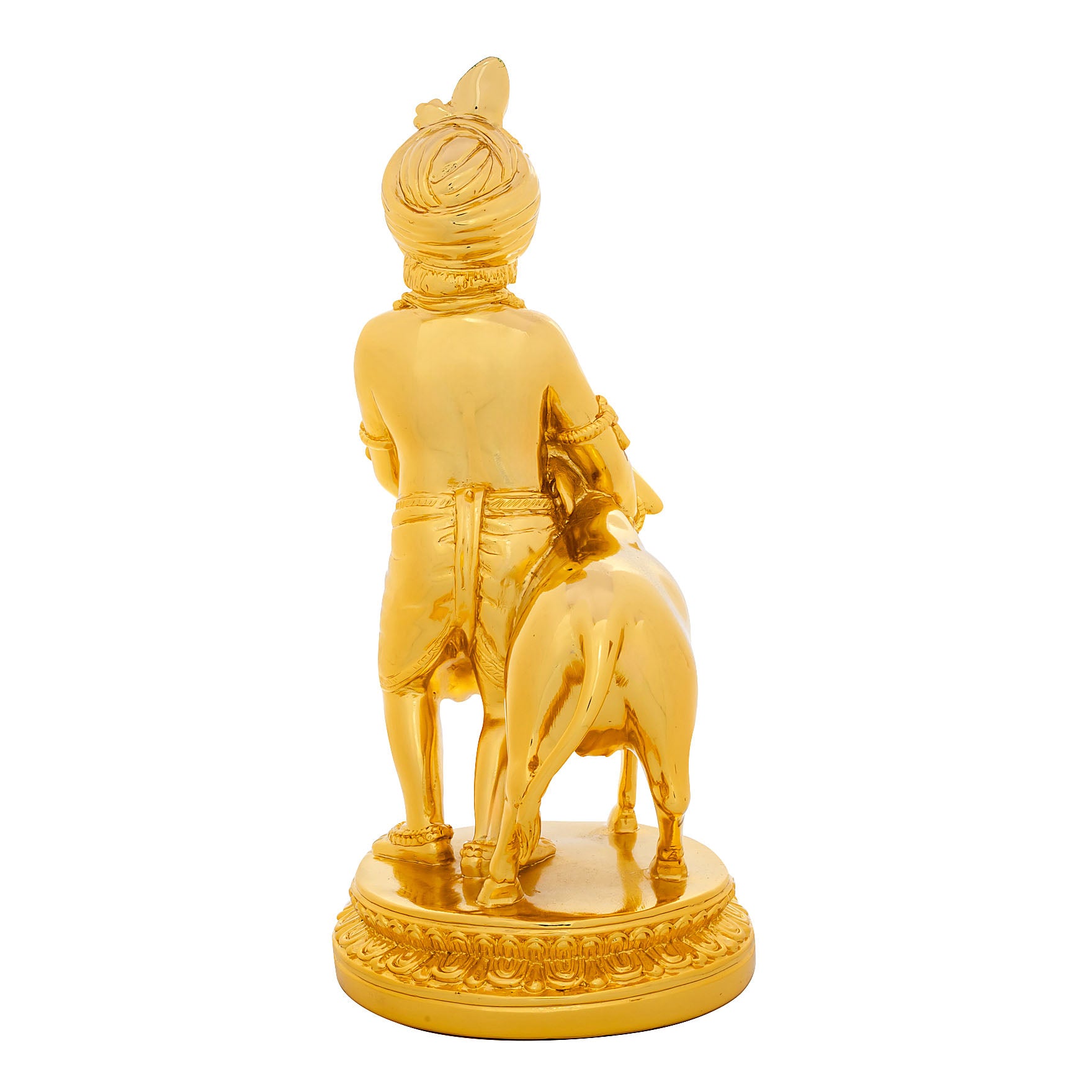 Lord Krishna Idol – Gold Layered Figurine with Cow – Gopala Murti (Hindu Spiritual Statue) – Pooja & Home Décor | PIDRGKR10-0051