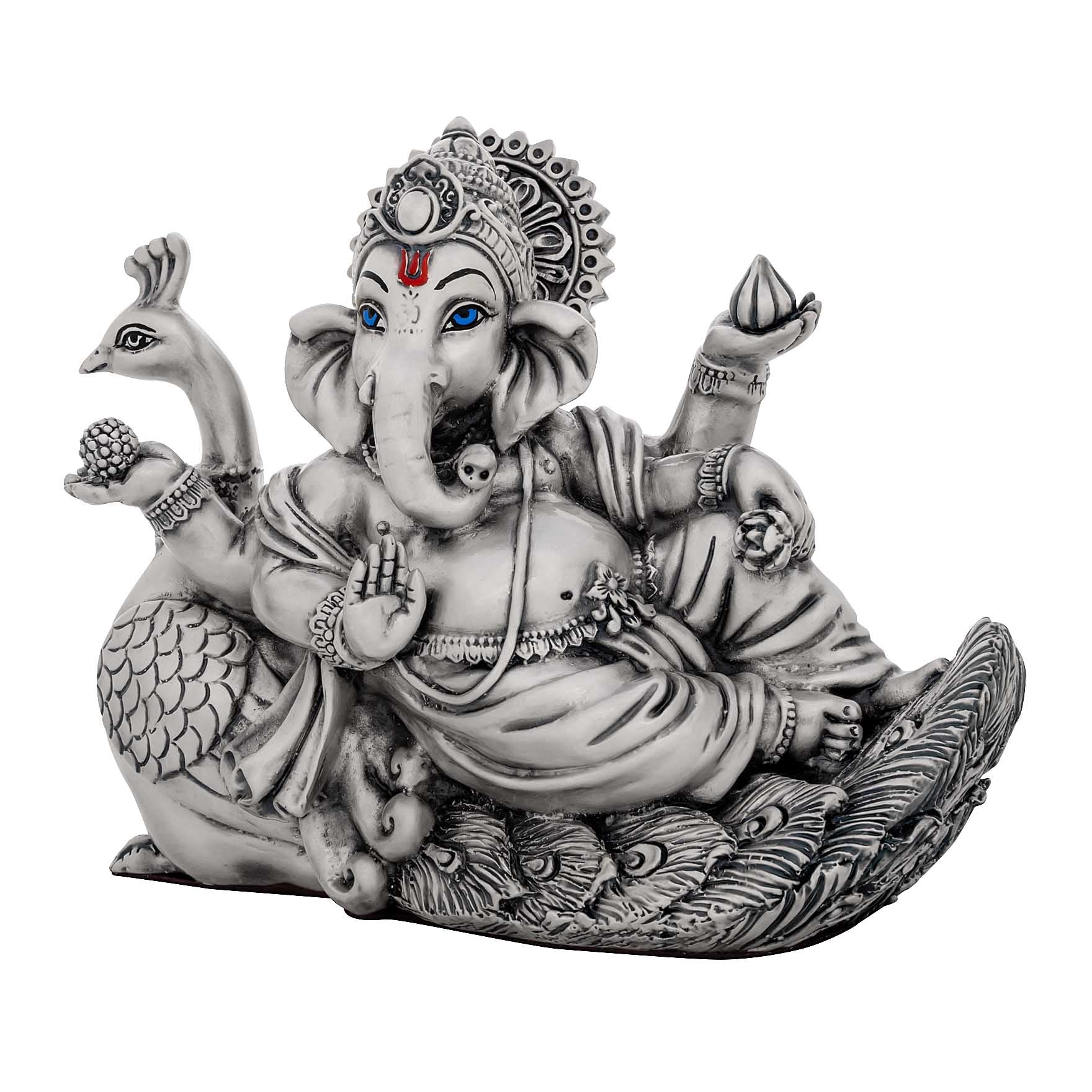 Lord Ganesha Idol with Peacock – Resting Pose – Traditional Hindu Deity Sculpture – Ganapati Home & Puja Decor | PIDRSG18-009