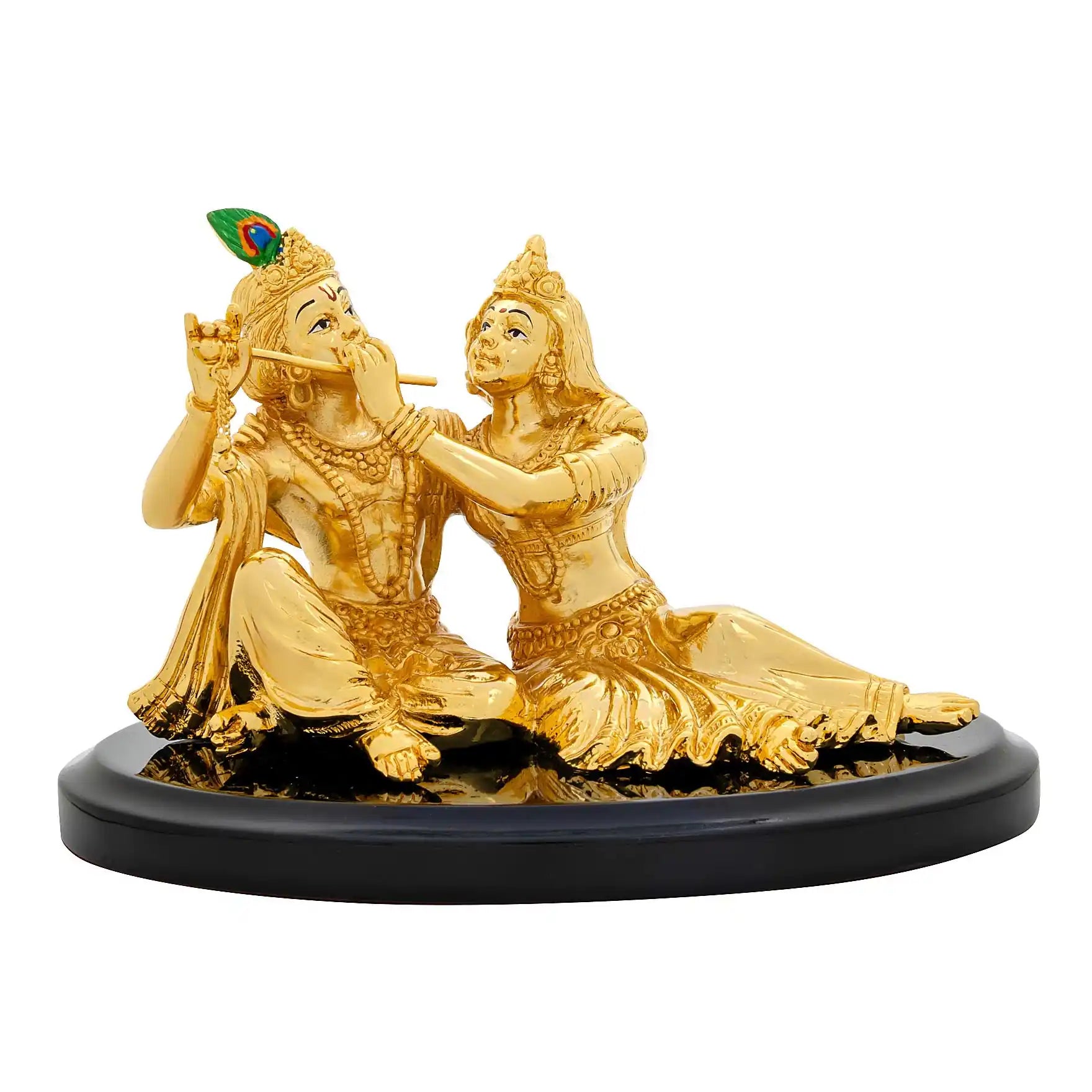 Radha Krishna Idol – Gold Layered Figurine Sitting Together on Base – Hindu Spiritual Statue – Pooja & Home Décor | PIDRGRK5-0001