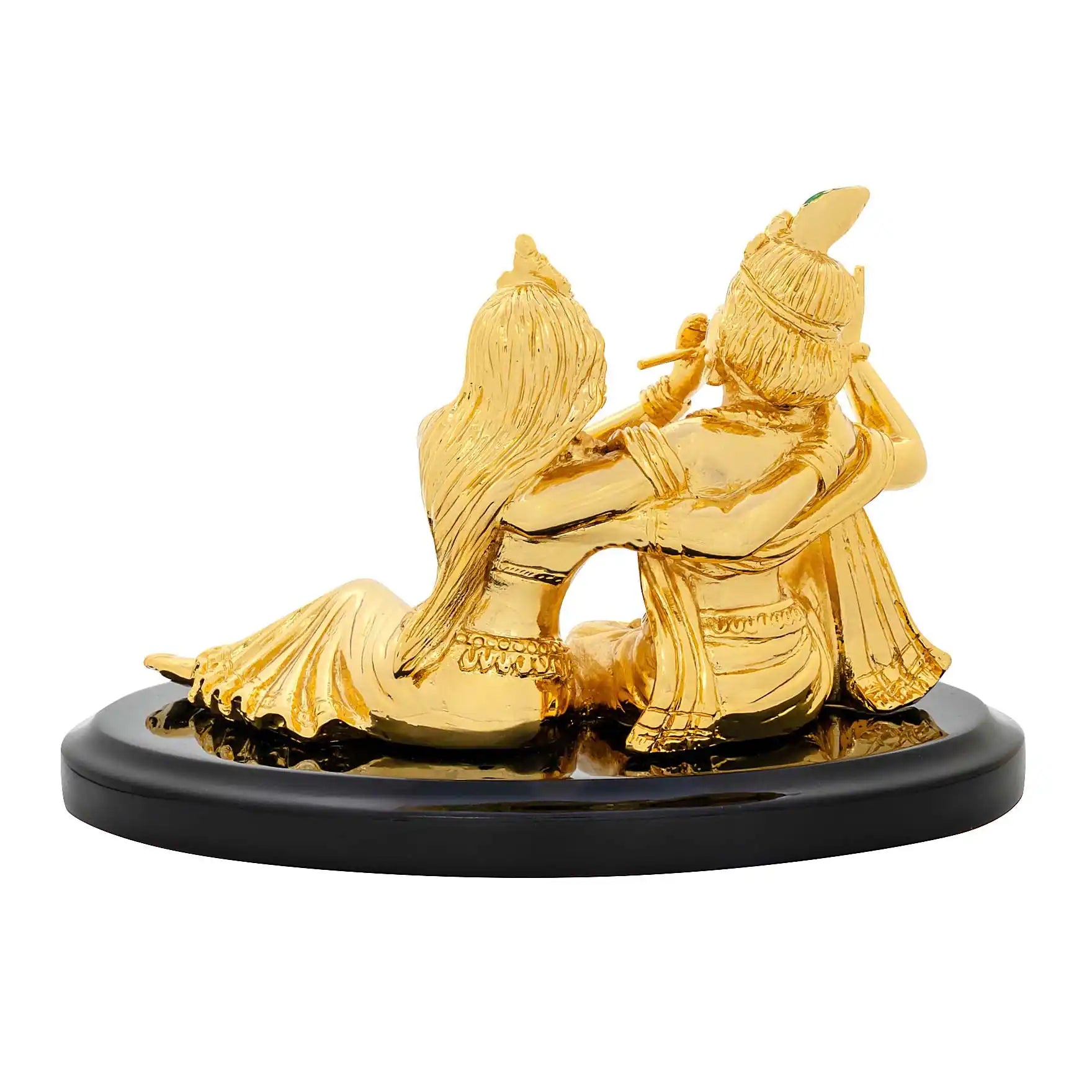 Radha Krishna Idol – Gold Layered Figurine Sitting Together on Base – Hindu Spiritual Statue – Pooja & Home Décor | PIDRGRK5-0001