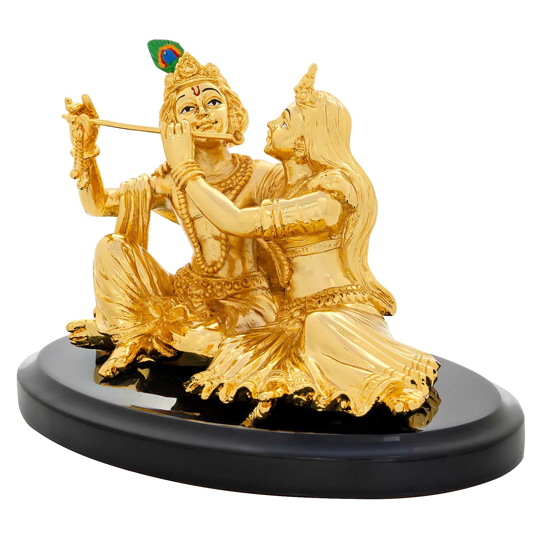 Radha Krishna Idol – Gold Layered Figurine Sitting Together on Base – Hindu Spiritual Statue – Pooja & Home Décor | PIDRGRK5-0001