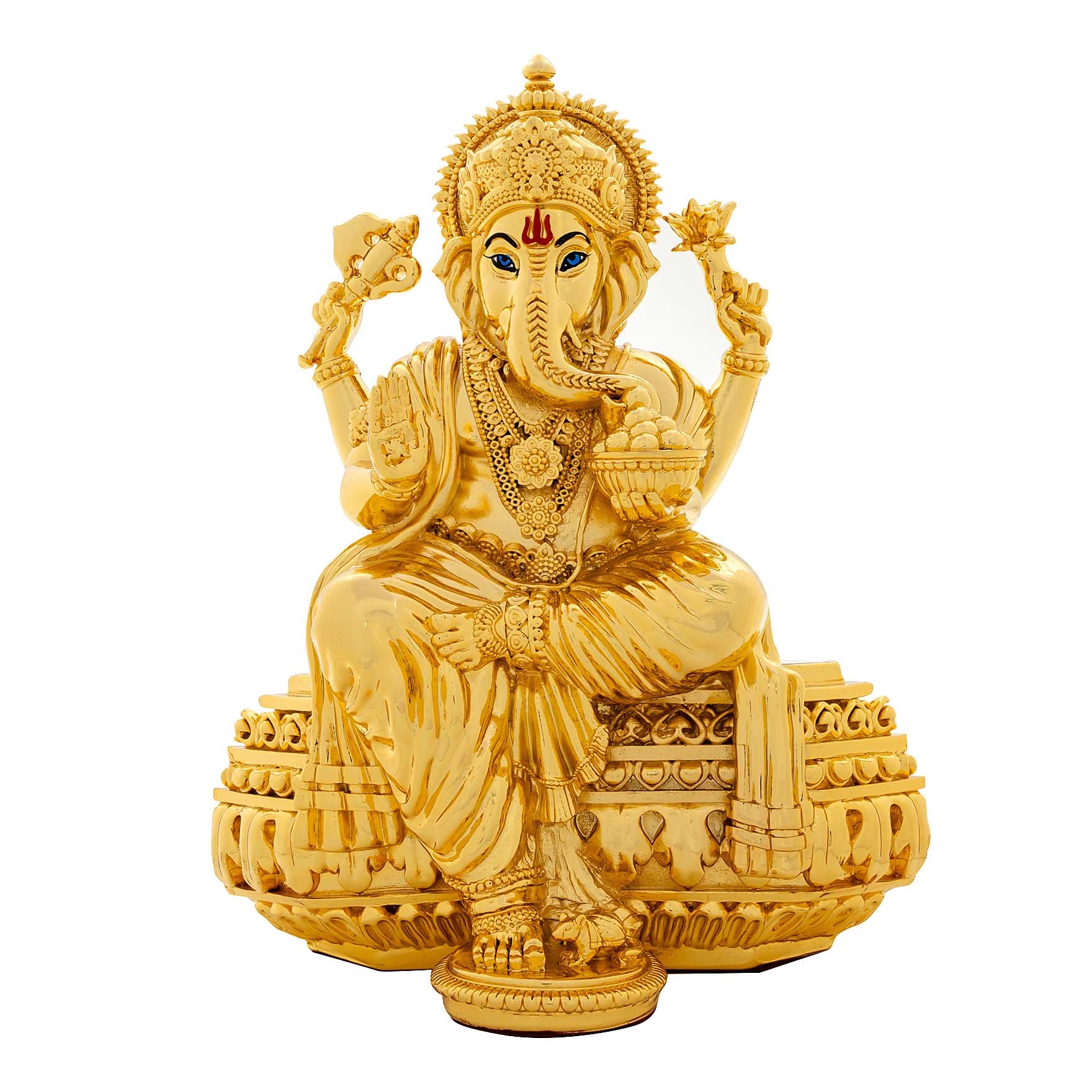 Lord Ganesha Idol – Gold Layered Figurine on Lotus – Ganapati Murti (Hindu Spiritual Statue) – Pooja & Home Décor | PIDRGG61-0081