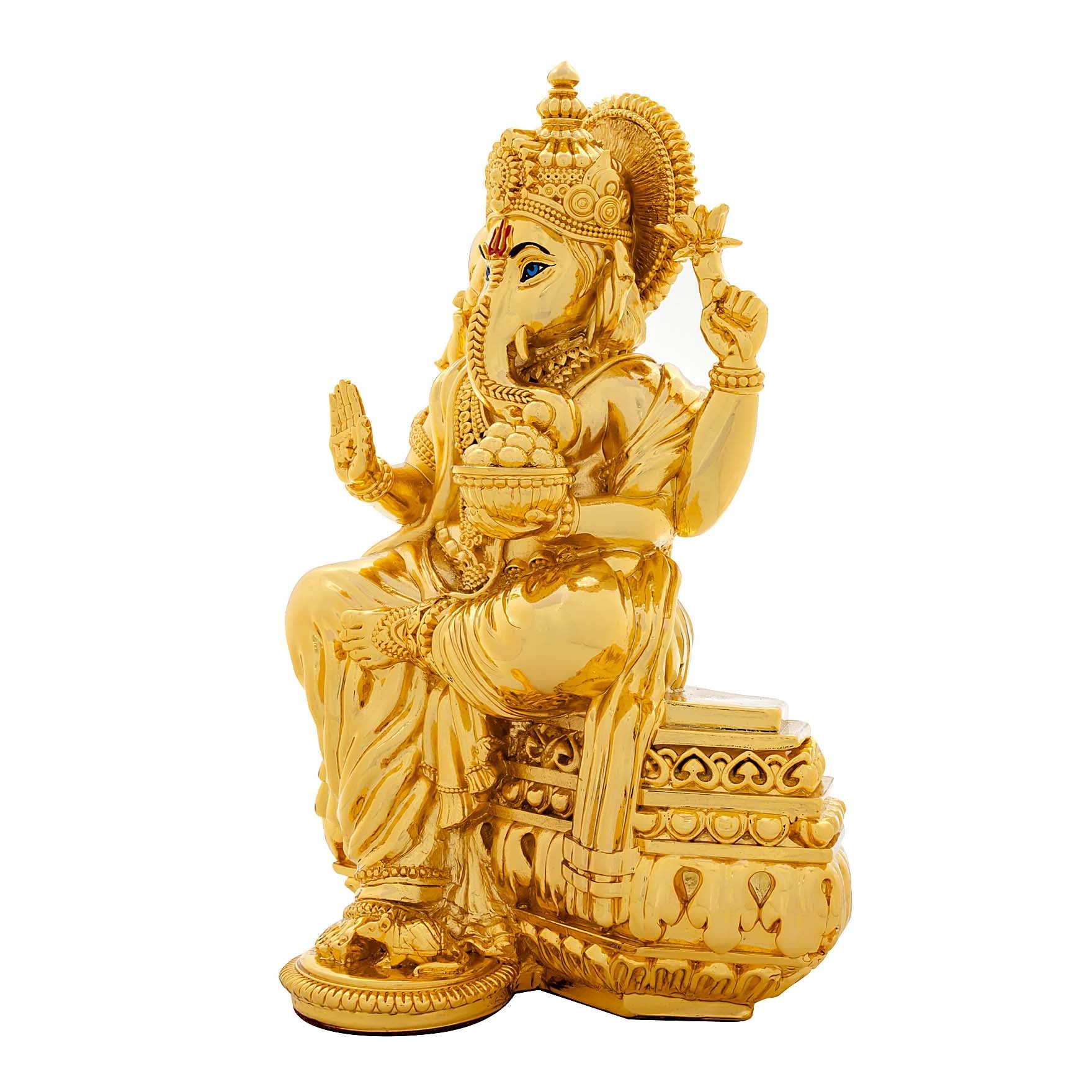 Lord Ganesha Idol – Gold Layered Figurine on Lotus – Ganapati Murti (Hindu Spiritual Statue) – Pooja & Home Décor | PIDRGG61-0081