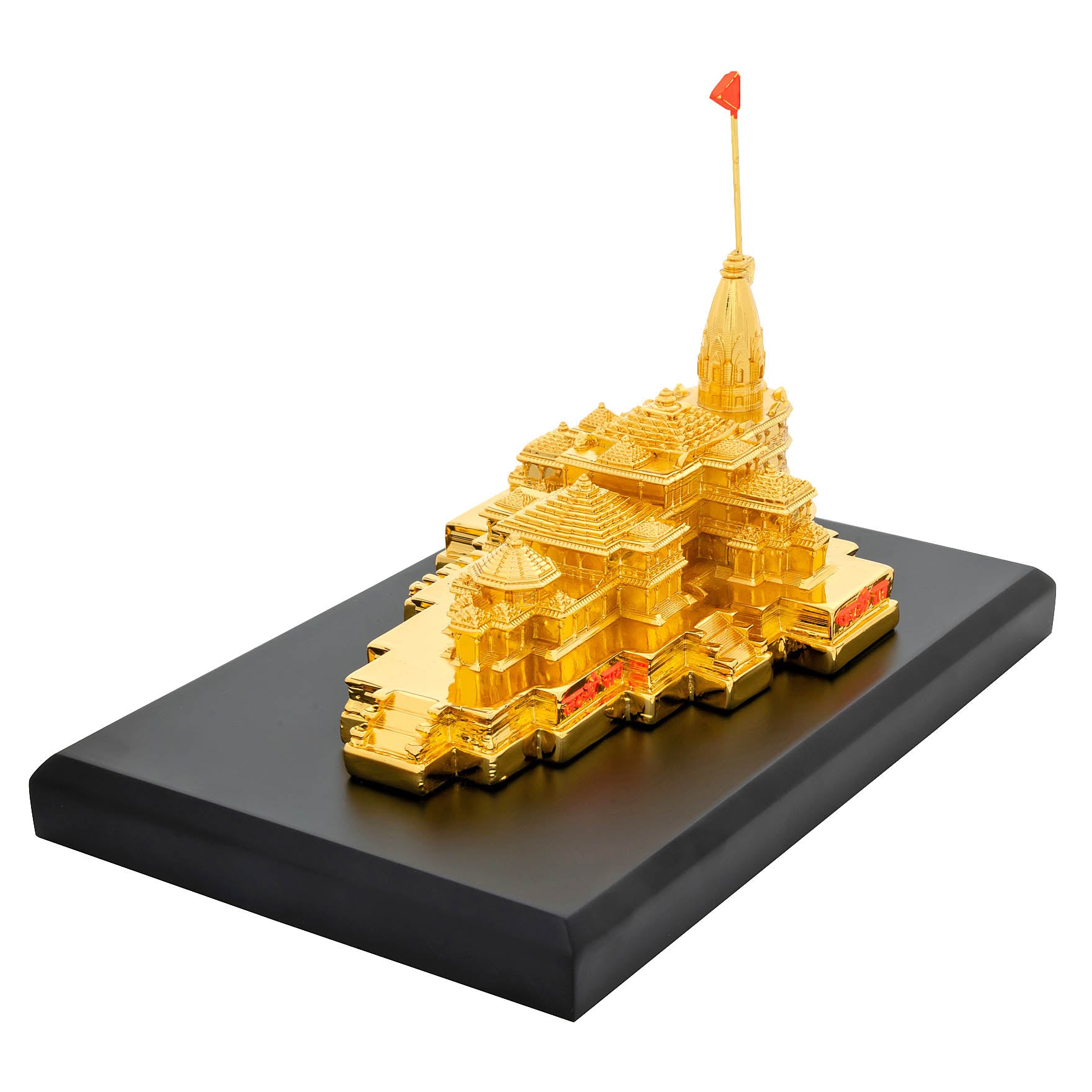 Ayodhya Ram Mandir Model – Gold Layered Temple Replica with Flag – Spiritual Showpiece – Home & Office Décor | PIDRGADT4-006