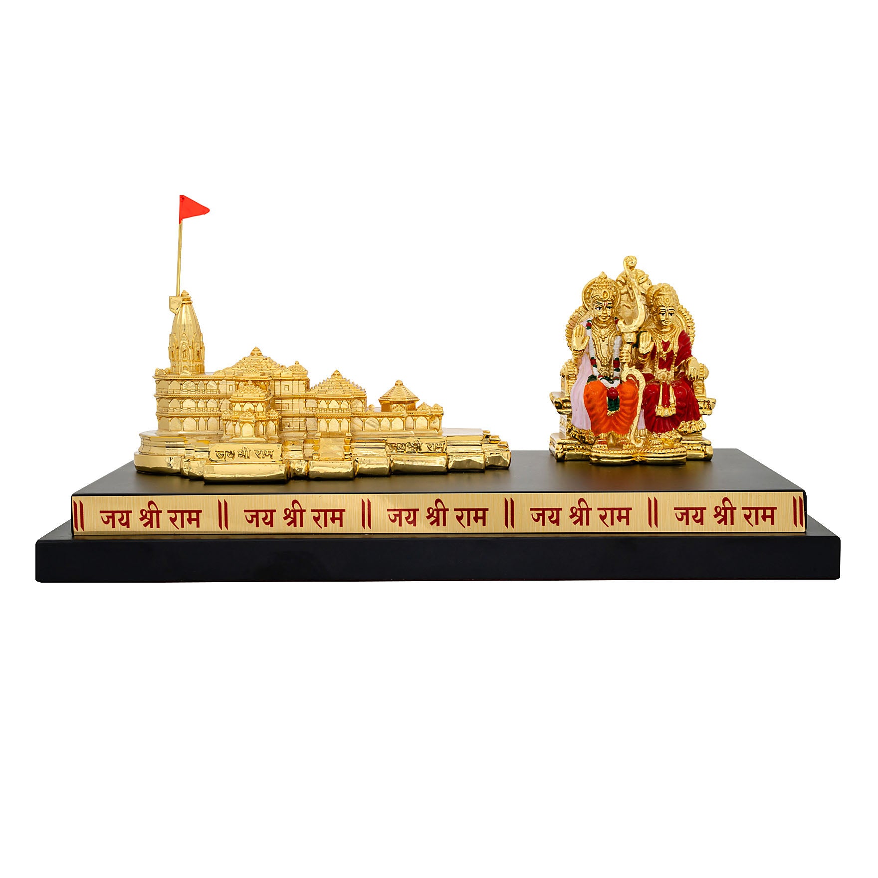 Ayodhya Ram Mandir with Ram Darbar Idol – Gold Layered Figurine on Base – Spiritual Showpiece – Pooja & Home Décor | PIDRGADT3-0031