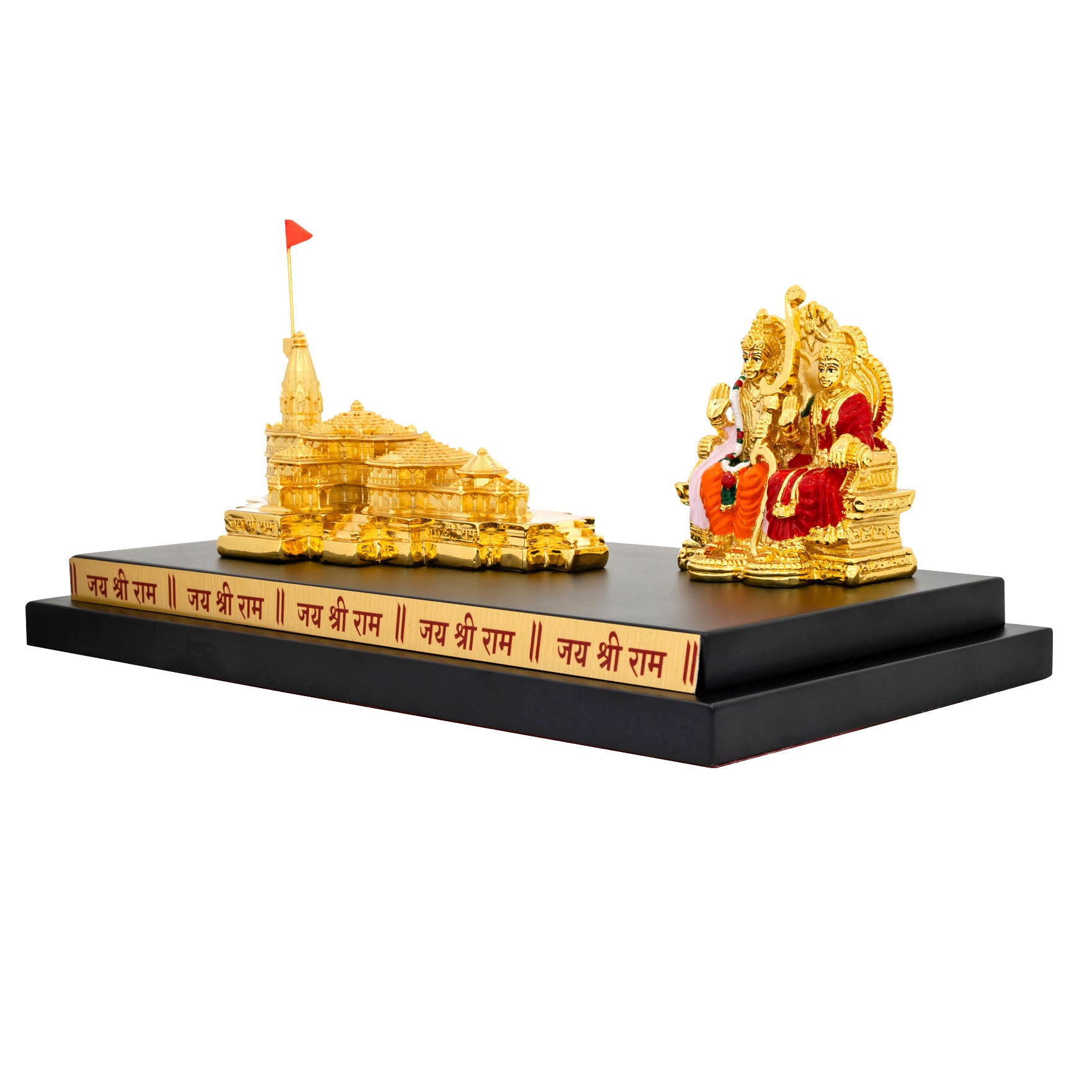 Ayodhya Ram Mandir with Ram Darbar Idol – Gold Layered Figurine on Base – Spiritual Showpiece – Pooja & Home Décor | PIDRGADT3-0031