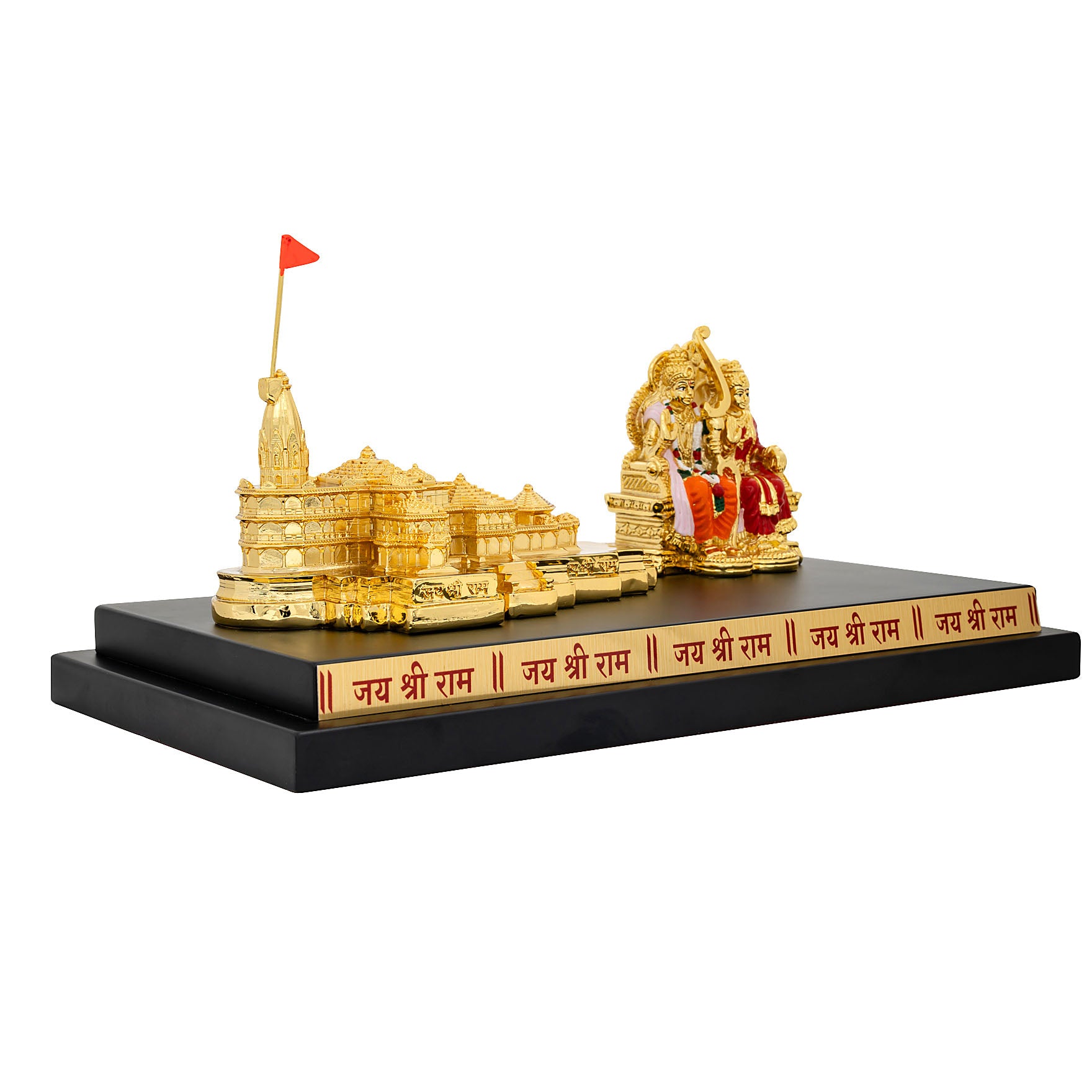 Ayodhya Ram Mandir with Ram Darbar Idol – Gold Layered Figurine on Base – Spiritual Showpiece – Pooja & Home Décor | PIDRGADT3-0031