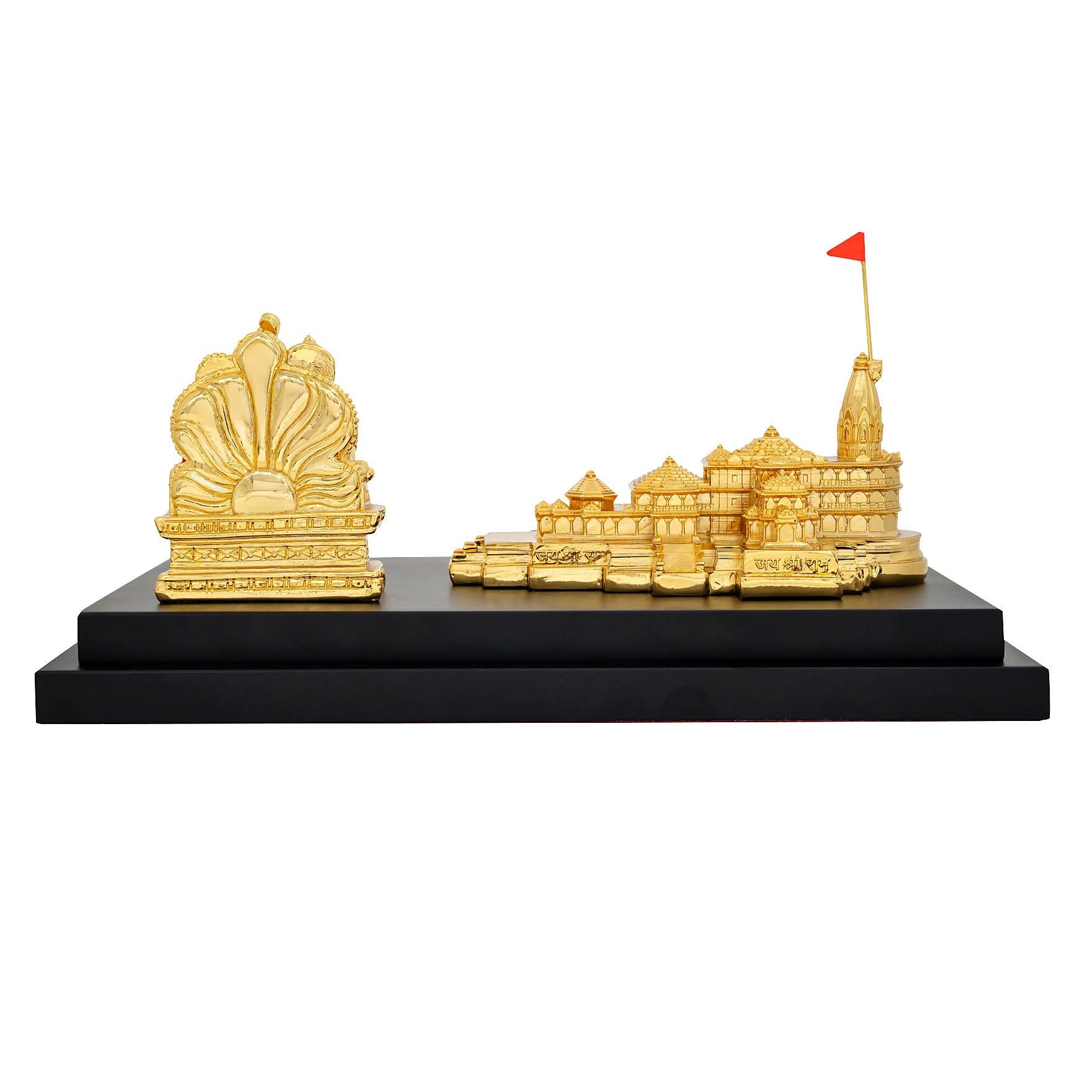 Ayodhya Ram Mandir with Ram Darbar Idol – Gold Layered Figurine on Base – Spiritual Showpiece – Pooja & Home Décor | PIDRGADT3-0031