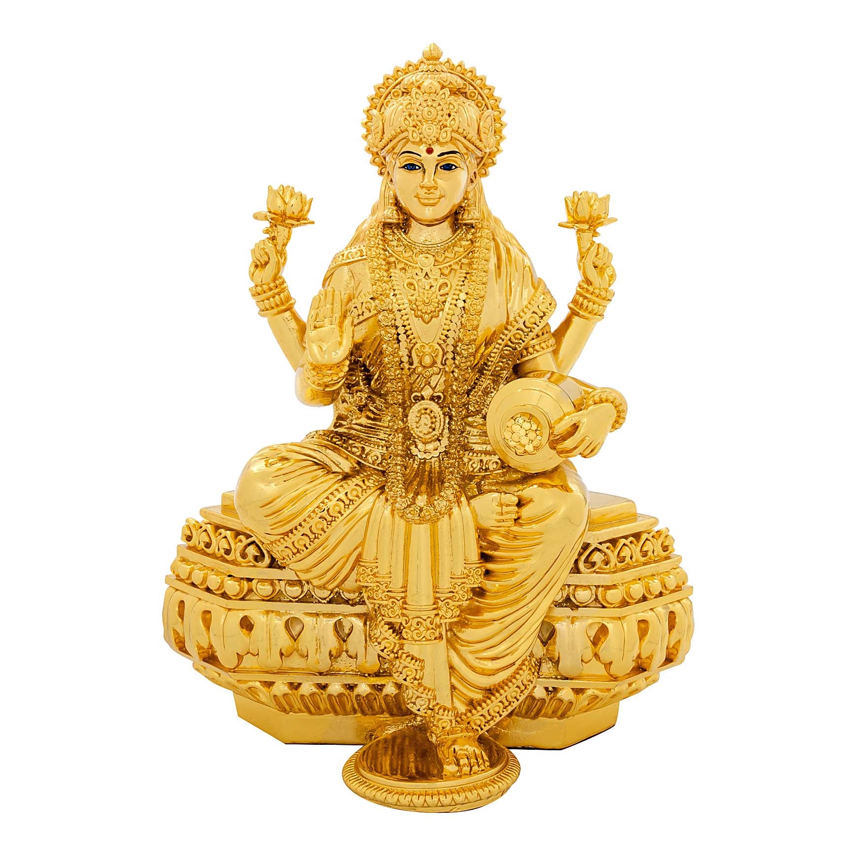 Goddess Lakshmi Idol – Gold Layered Figurine on Lotus – Laxmi Mata Murti (Hindu Spiritual Statue) – Pooja & Home Décor | PIDRGL15-0081