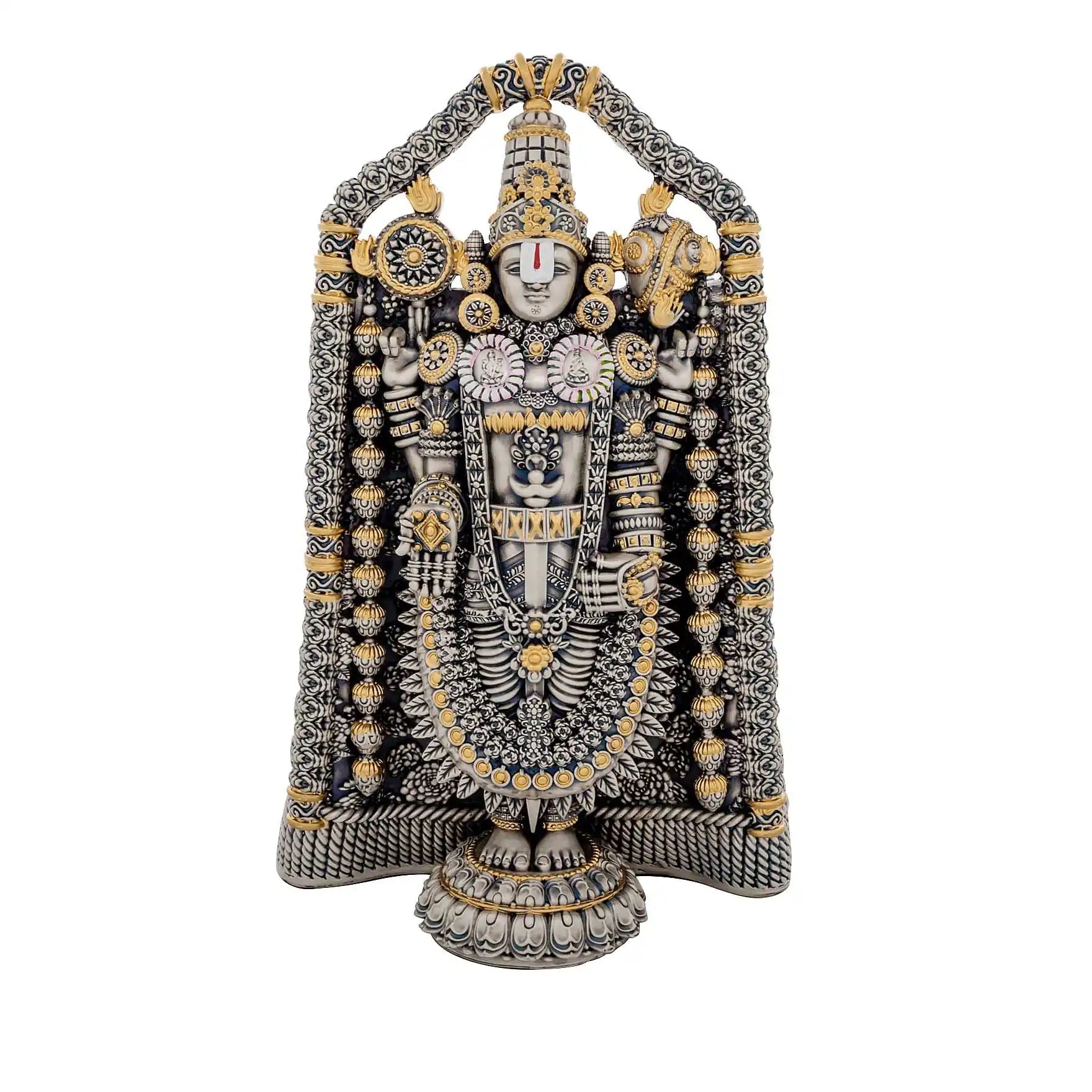 Lord Venkateswara Idol – Antique Silver Layered Temple Style Figurine – Tirupati Balaji Murti (Hindu Spiritual Statue) – Pooja & Home Décor | PIDRST2-0082